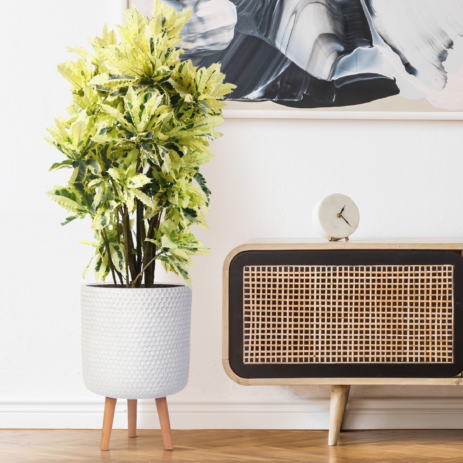 IDEALIST Lite Honeycomb Style Cylinder Planter on Legs, Round Pot Plant Stand Indoor