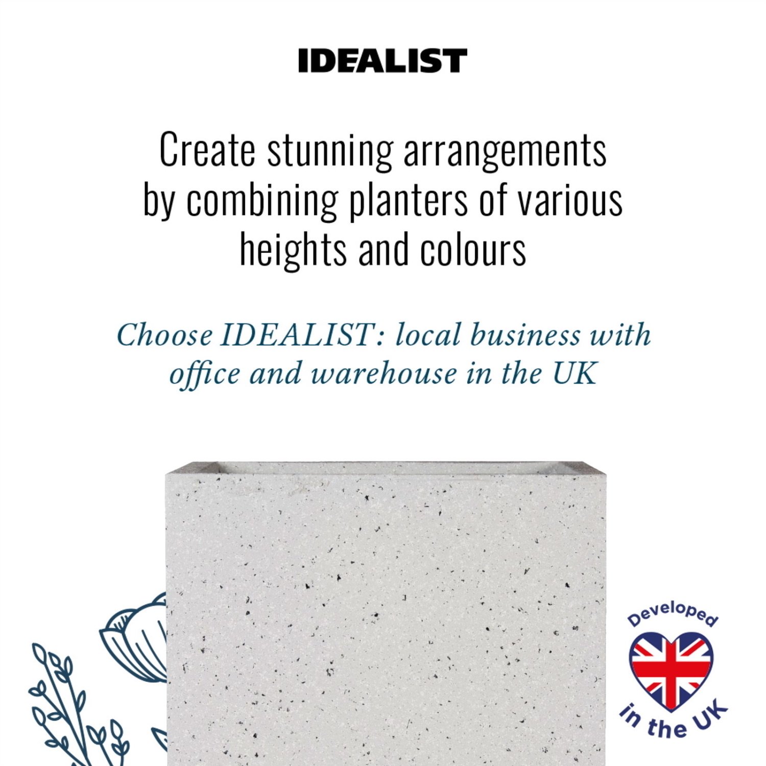 IDEALIST Lite Square Box Contemporary Marble Light Concrete Planter