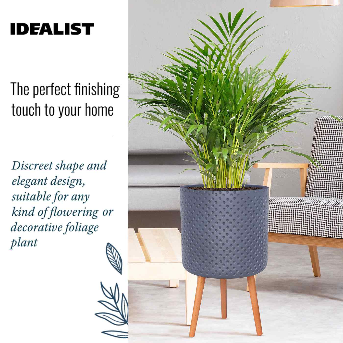IDEALIST Lite Dotted Style Planter on Legs, Round Plant Pot Indoor