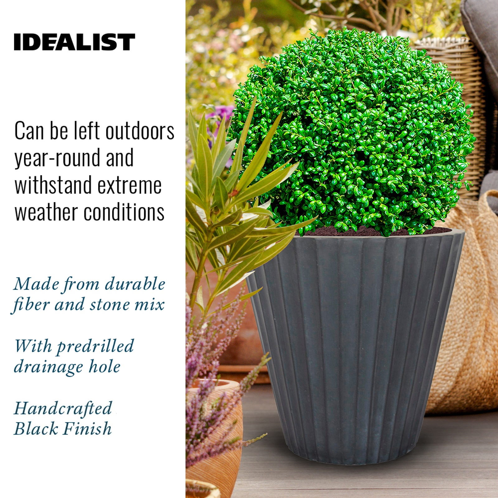 IDEALIST Lite Vintage Ribbed Round Vase Outdoor Planter