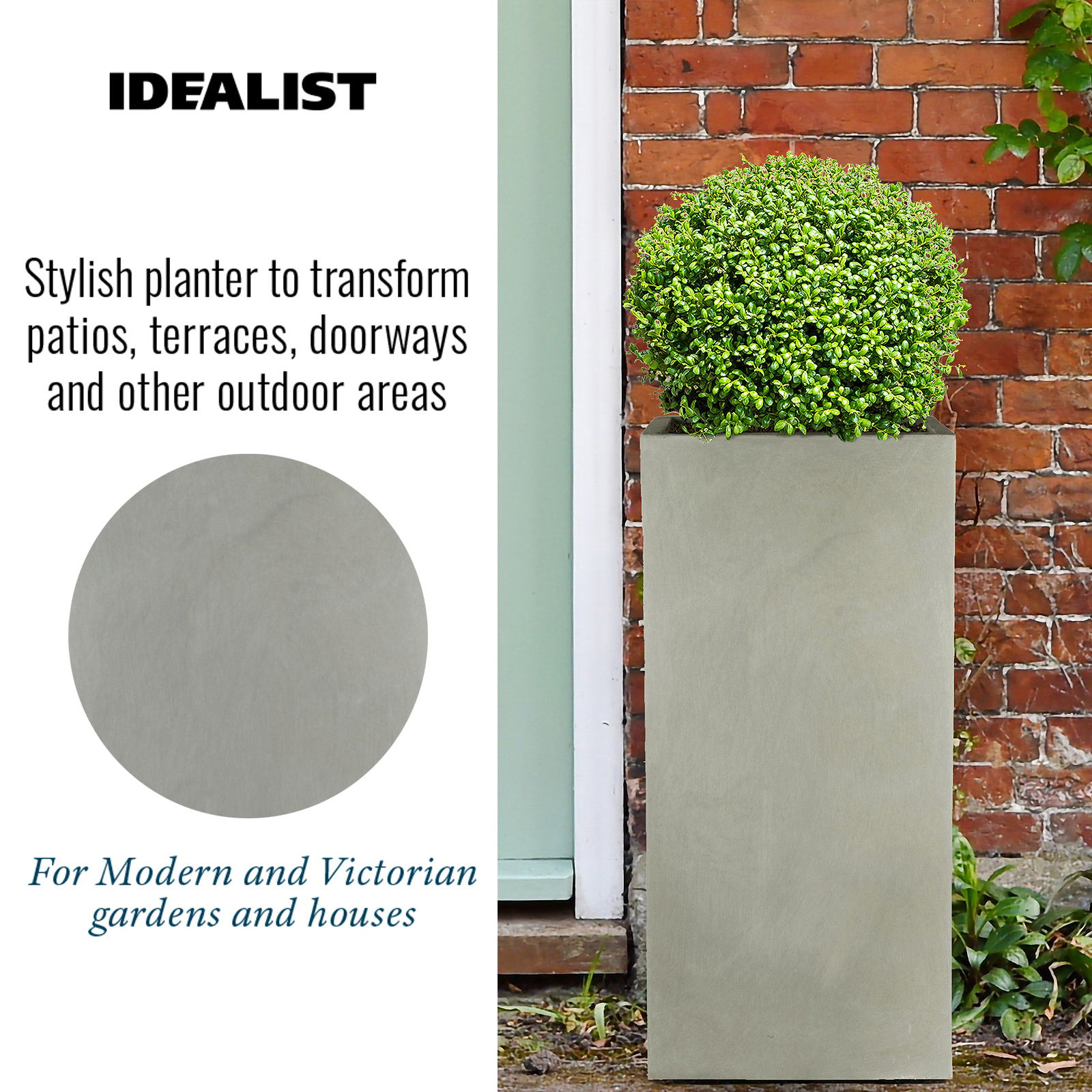 IDEALIST Lite Tall Square Contemporary Light Concrete Planter