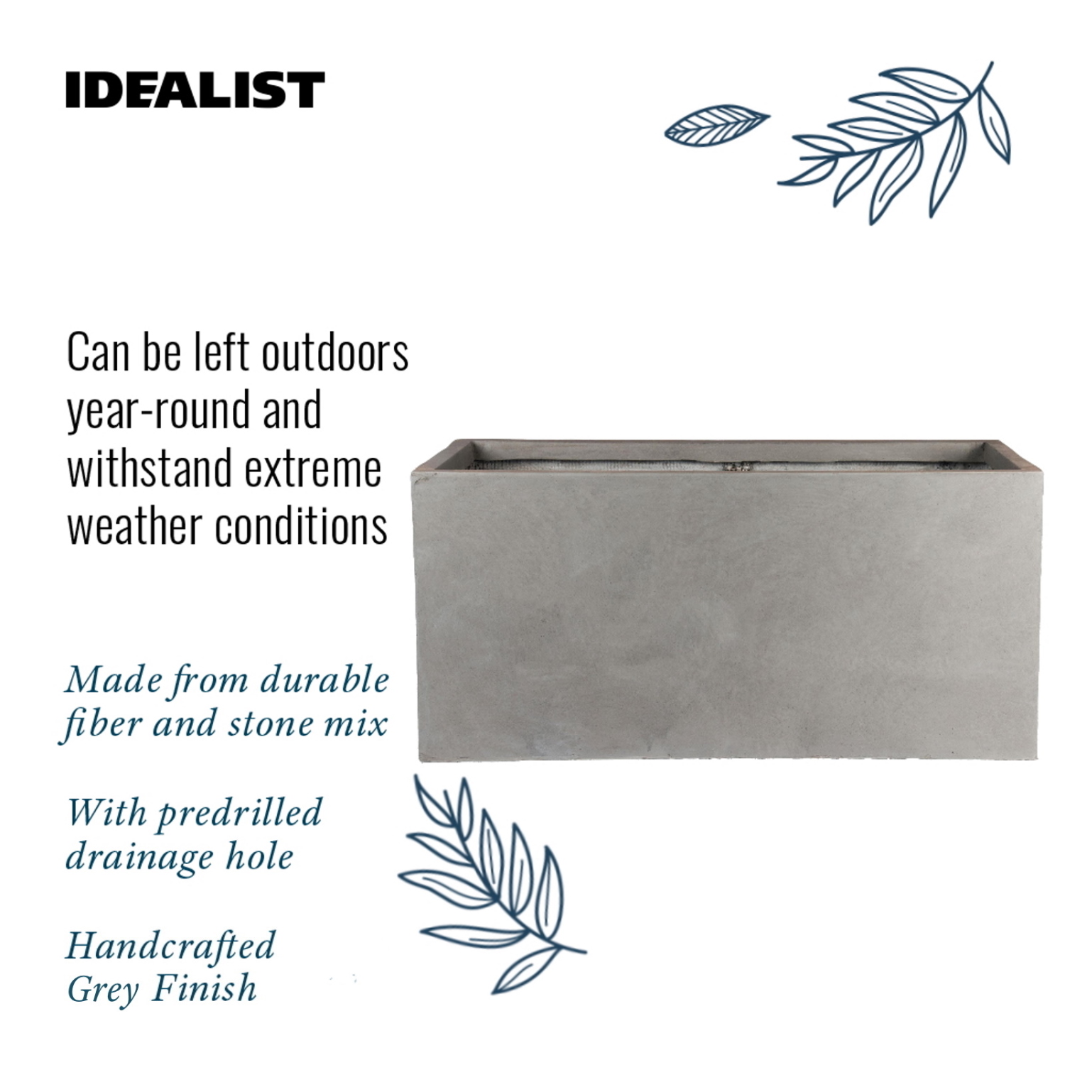 IDEALIST Lite Contemporary Light Concrete Trough Planter