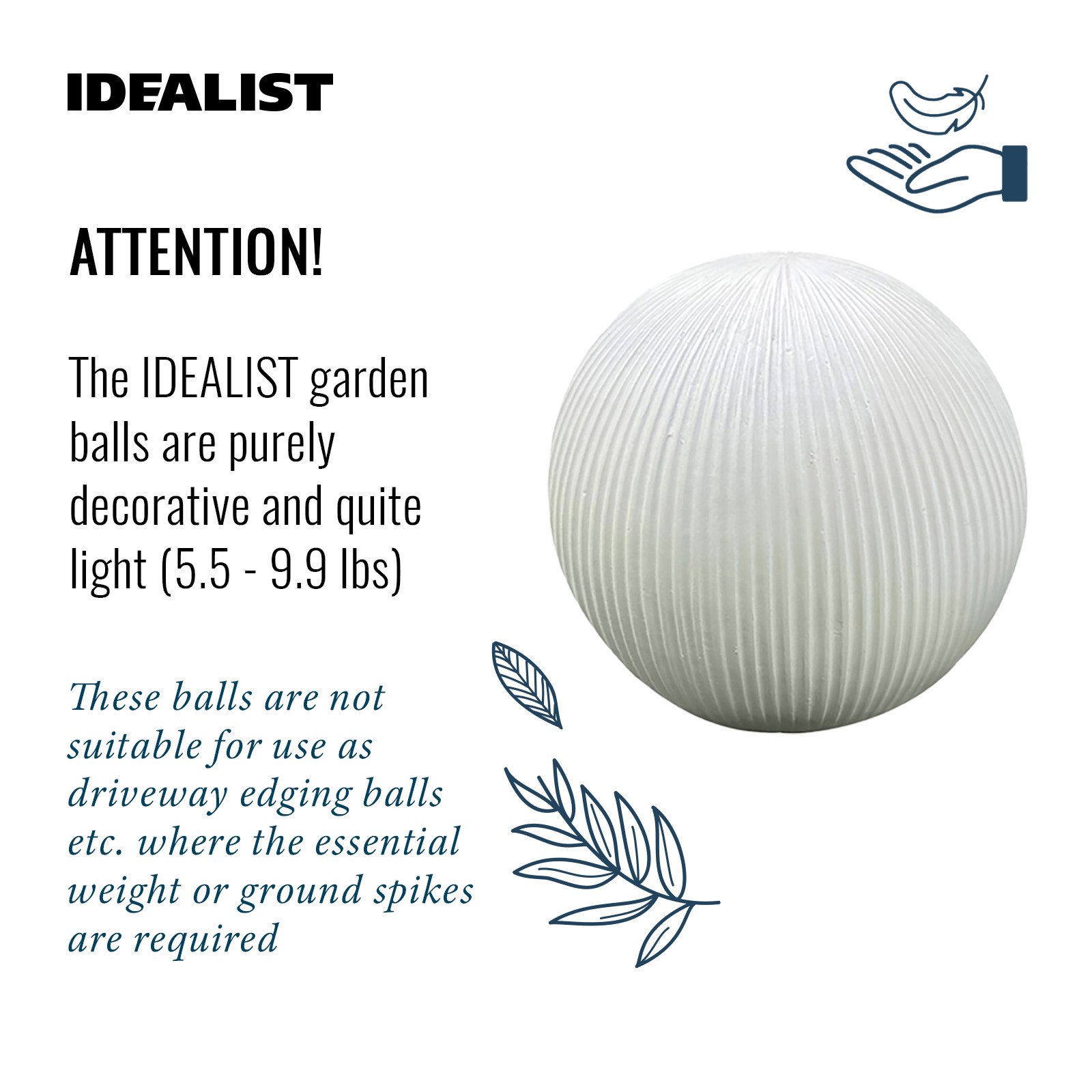 IDEALIST Lite Vertical Ribbed Outdoor Garden Decorative Ball