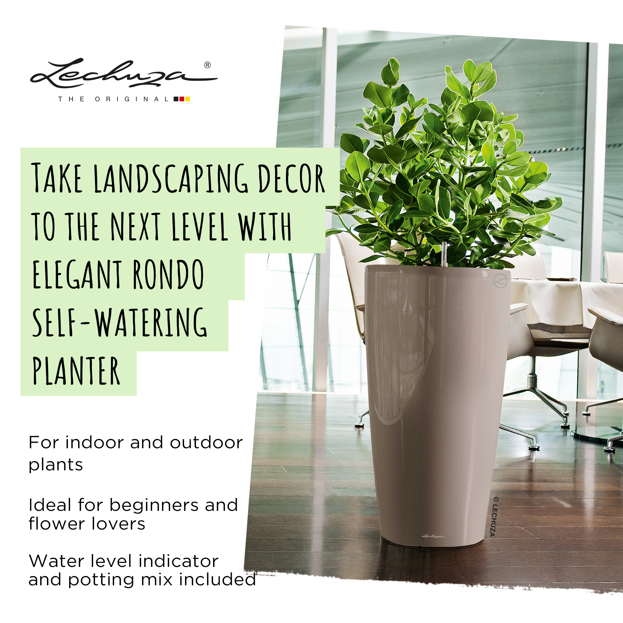 LECHUZA Rondo Round Tall Poly Resin Self-watering Planter