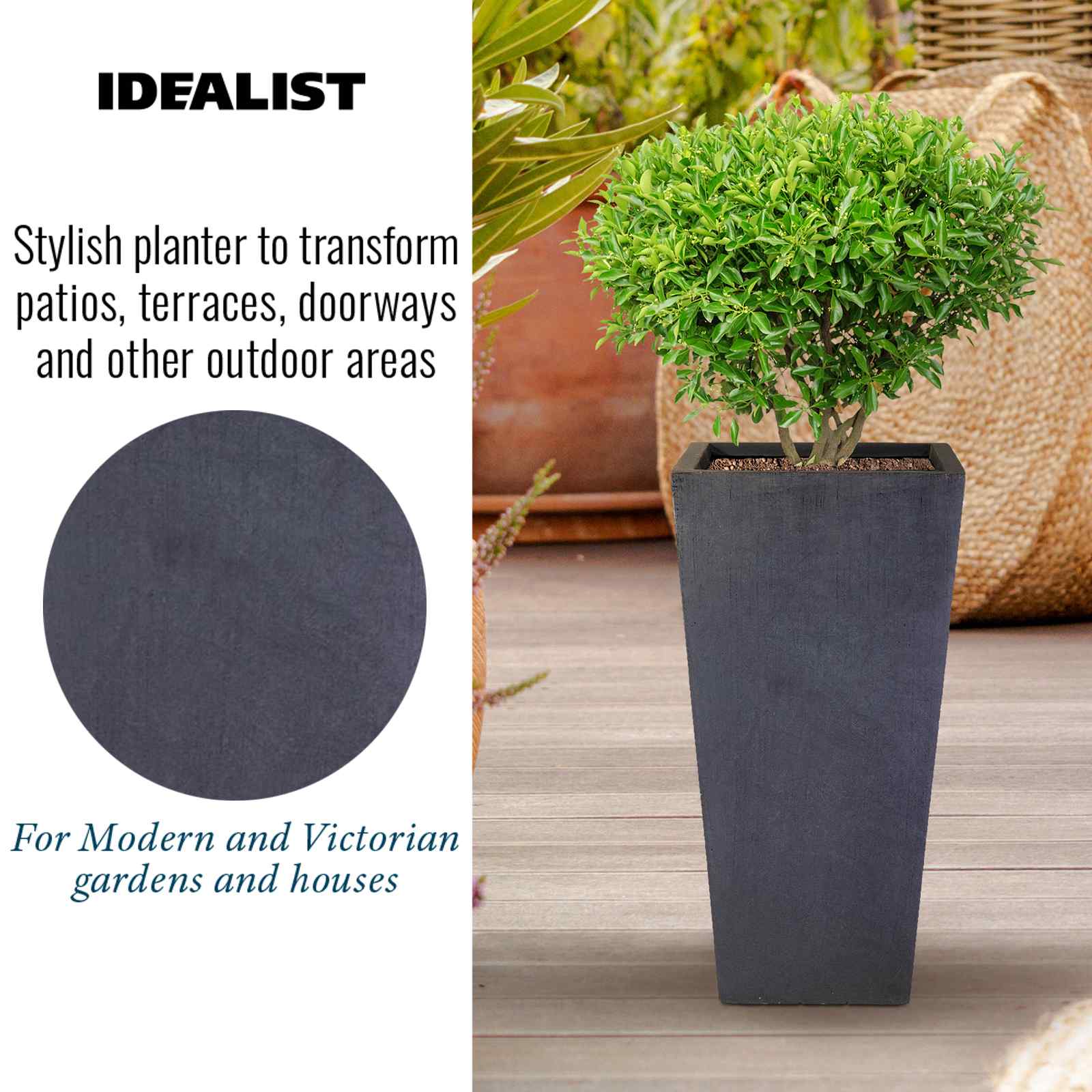 IDEALIST Lite Tall Tapered Contemporary Light Concrete Planter Set