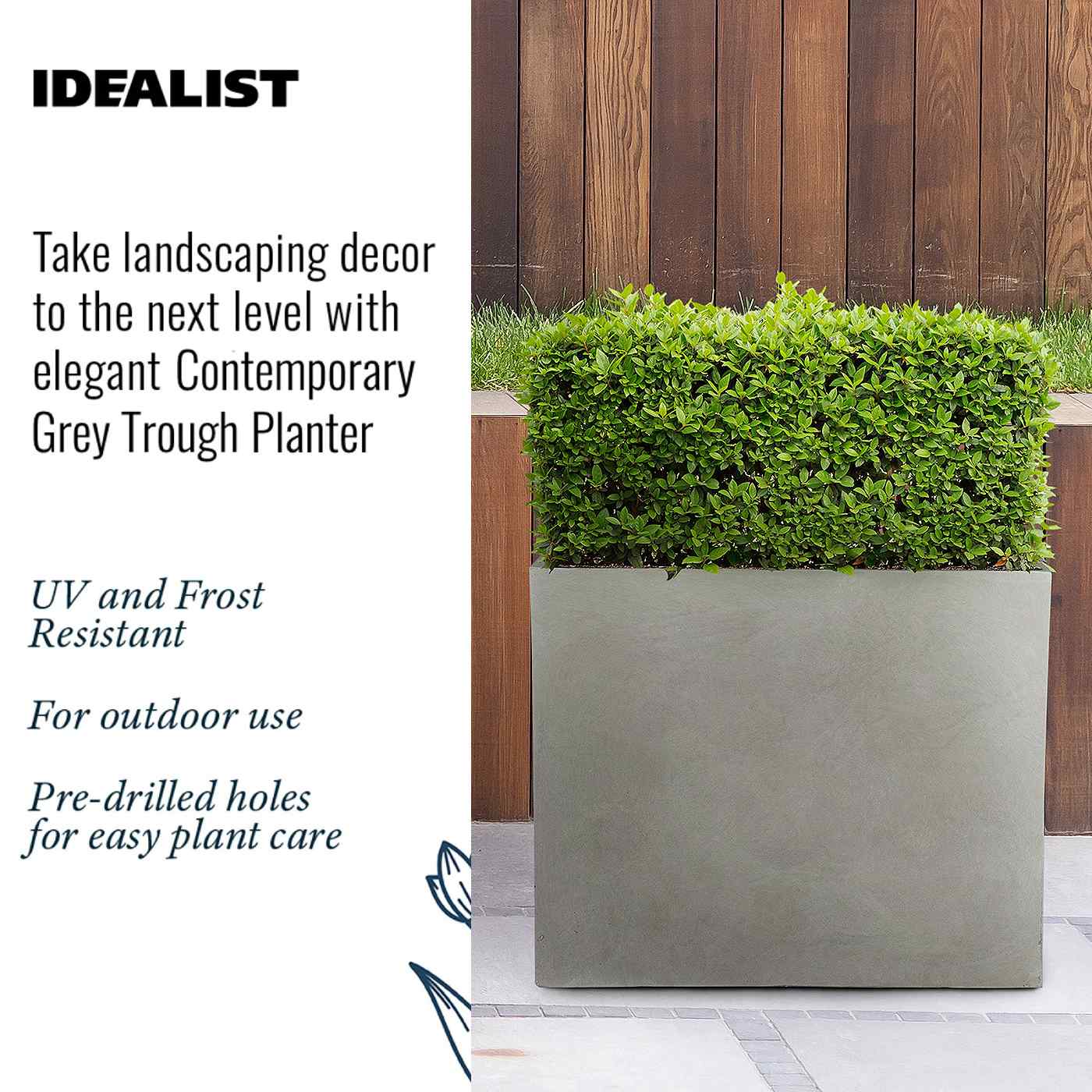 IDEALIST Lite Contemporary Light Concrete Trough Planter