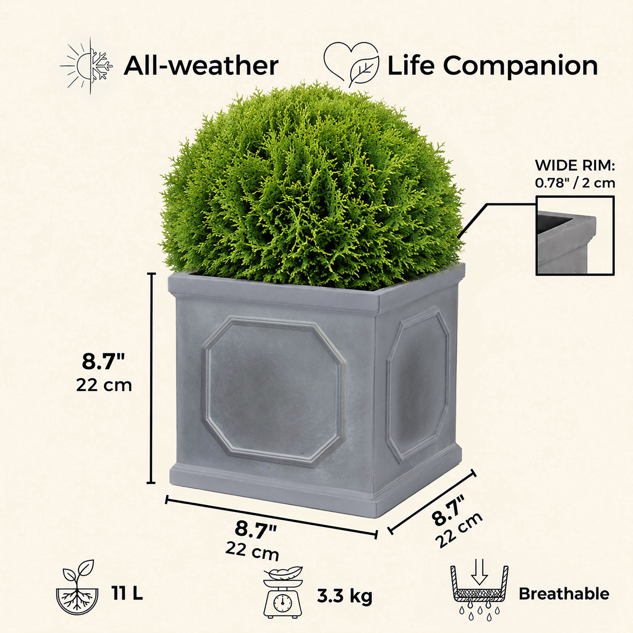 IDEALIST Lite Faux Lead Chelsea Box Square Light Concrete Planter