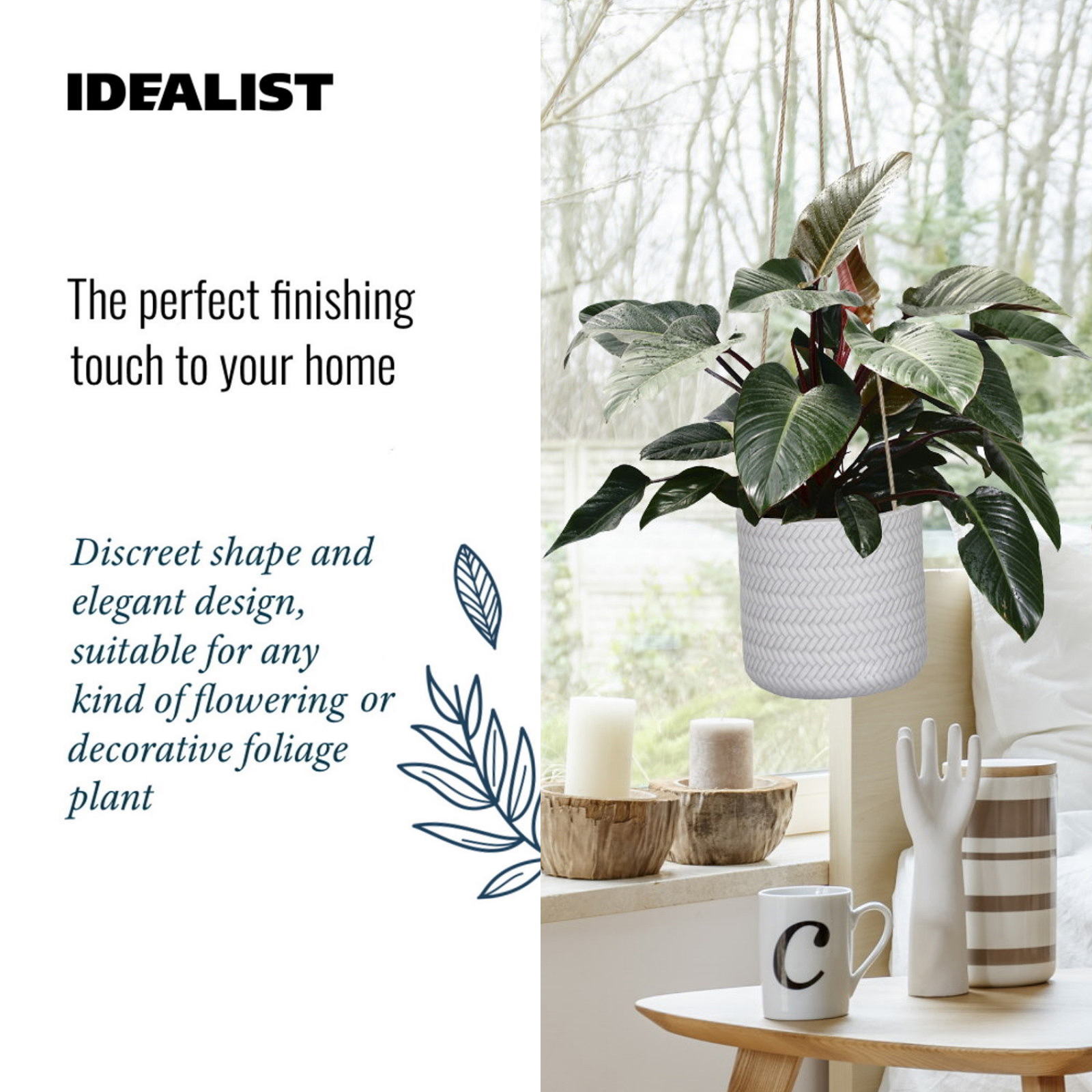 IDEALIST Lite Plaited Style Table and Hanging Cylinder Round Plant Pot Dual Use Indoor Planter