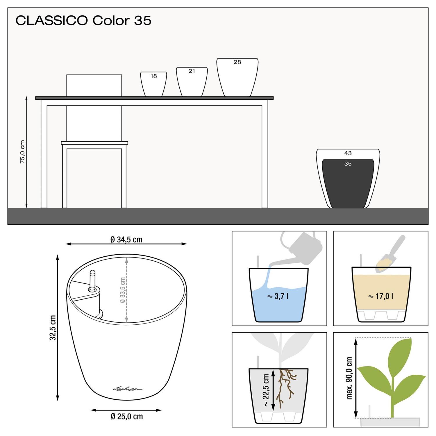 LECHUZA CLASSICO Color Round Poly Resin Self-watering Planter
