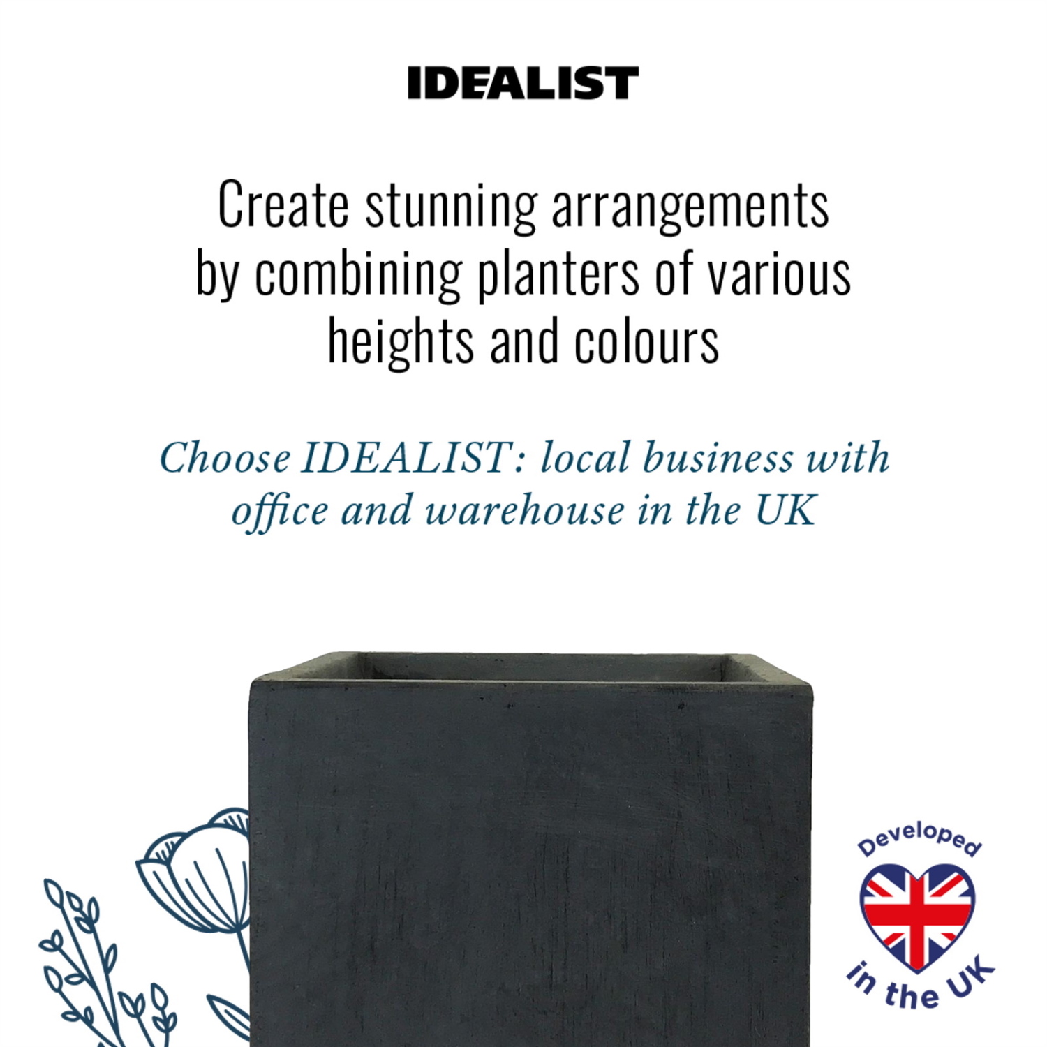IDEALIST Lite Square Box Contemporary Light Concrete Planter