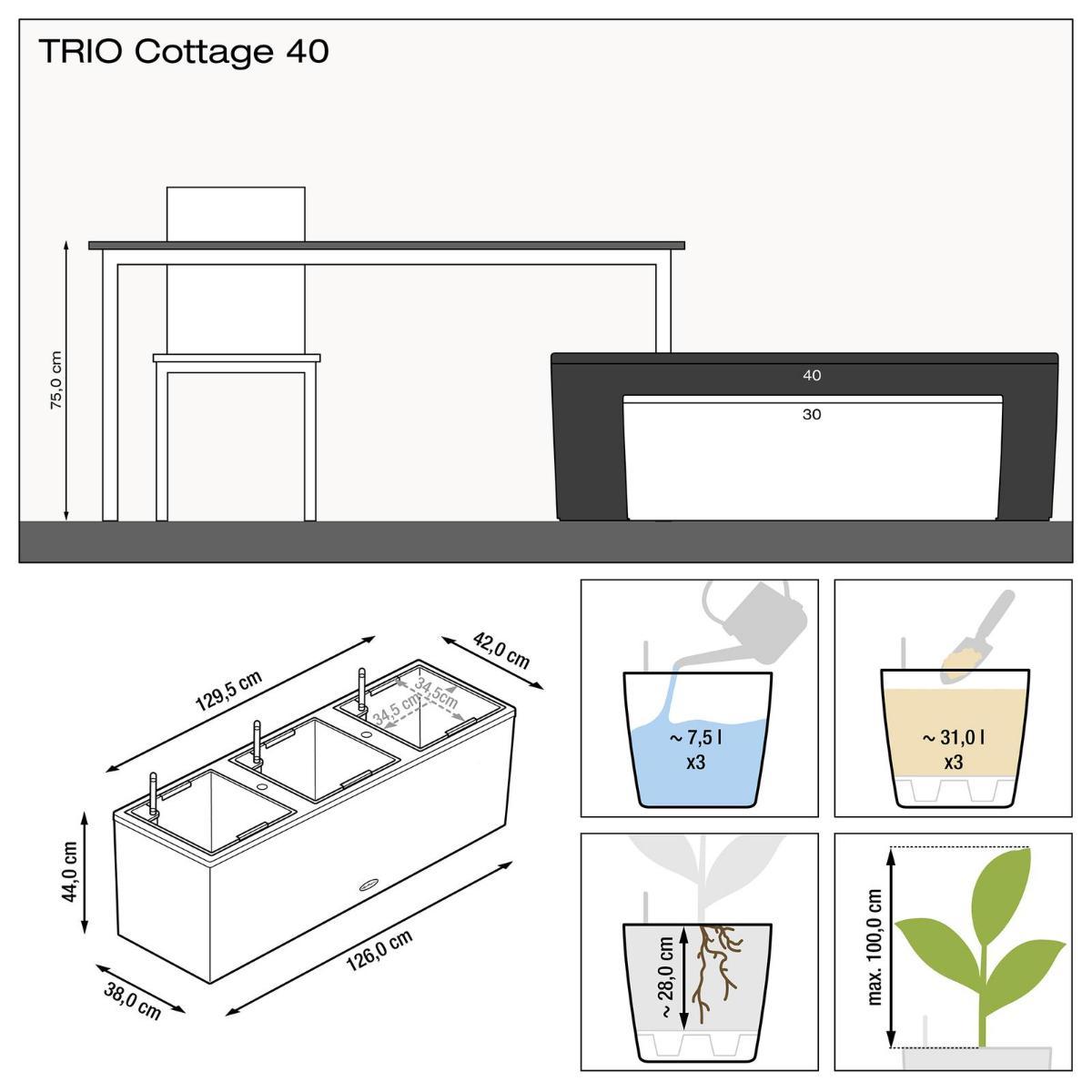 LECHUZA TRIO Cottage Trough Poly Resin Self-watering Planter