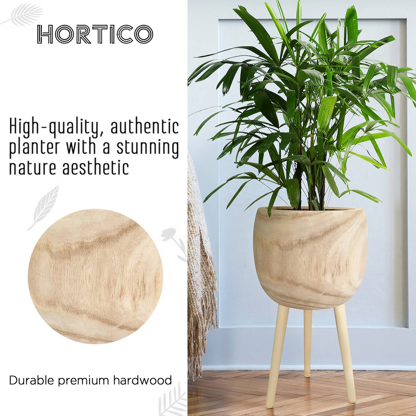 HORTICO TREND Wooden House Planter with Legs, Tall Indoor Plant Pot Stand with Waterproof Liner