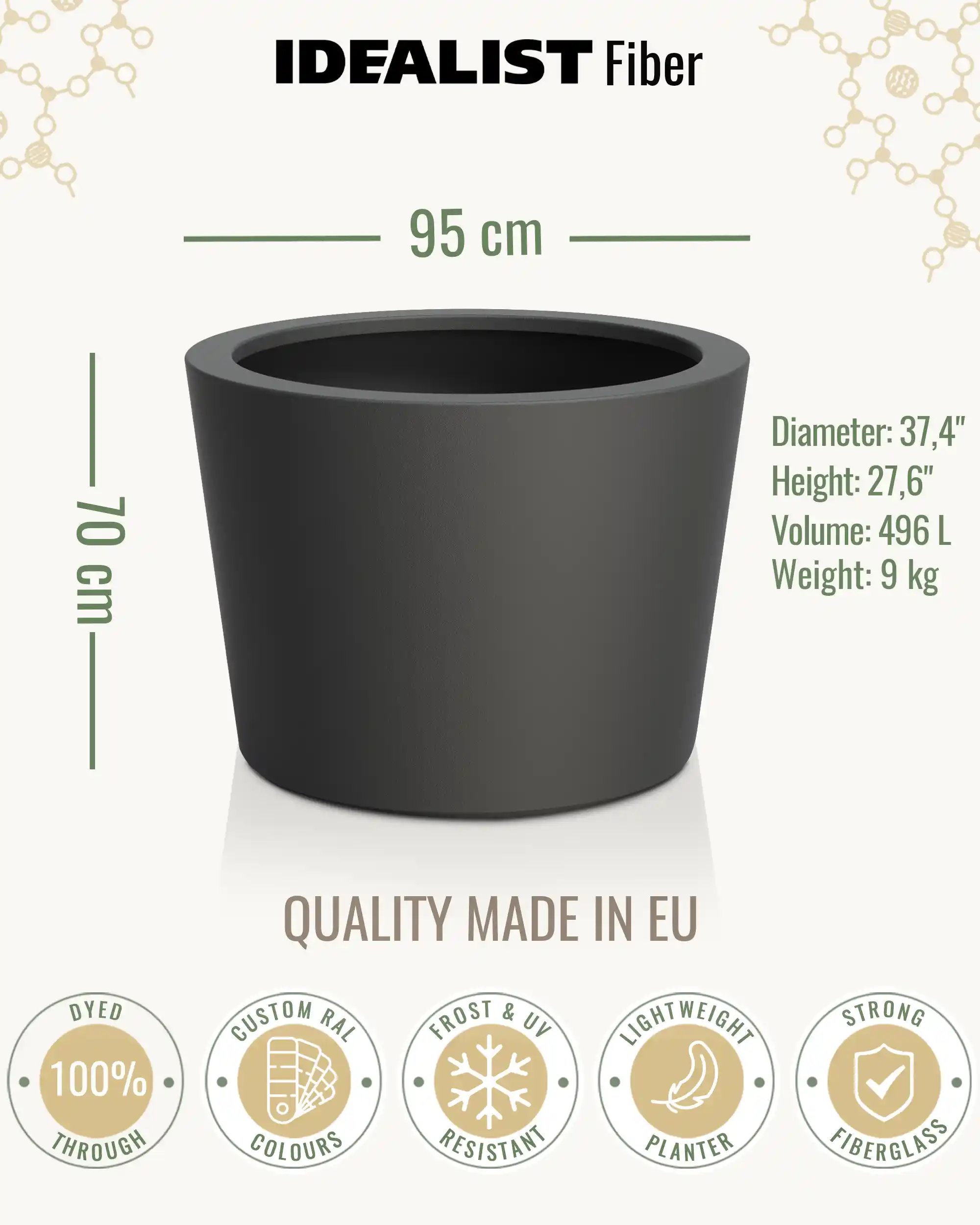 HALO Tapered Round Outdoor Fiberglass Planter