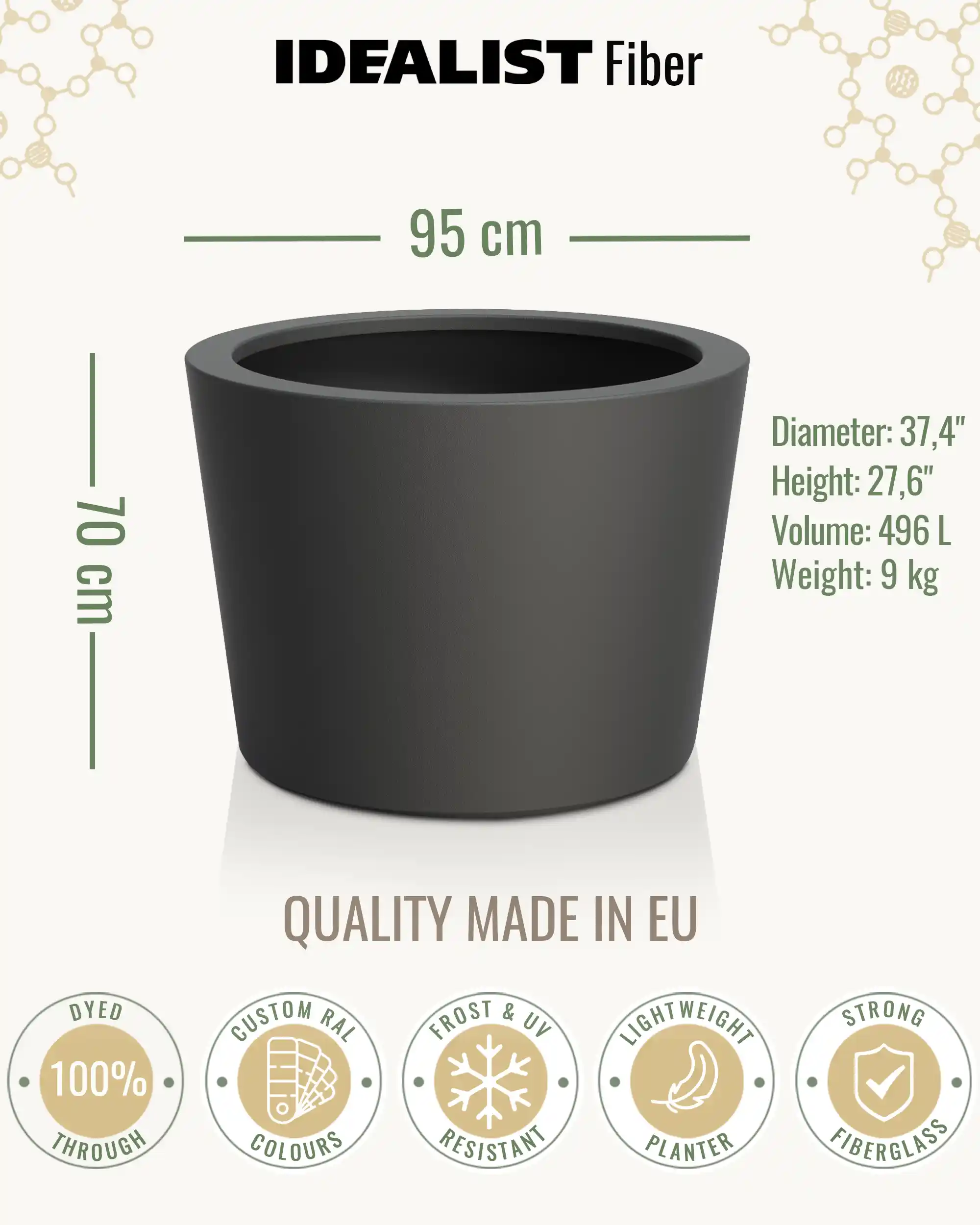 HALO Tapered Round Outdoor Fiberglass Planter