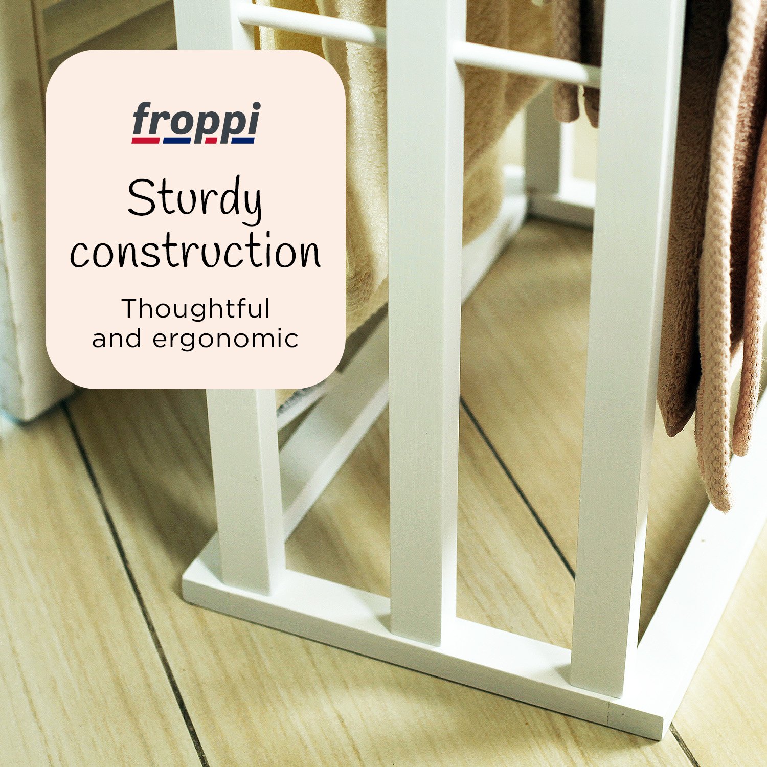 Froppi Bamboo Free Standing Towel Rack, Wooden Towel Holder and Ladder with 3 Bars