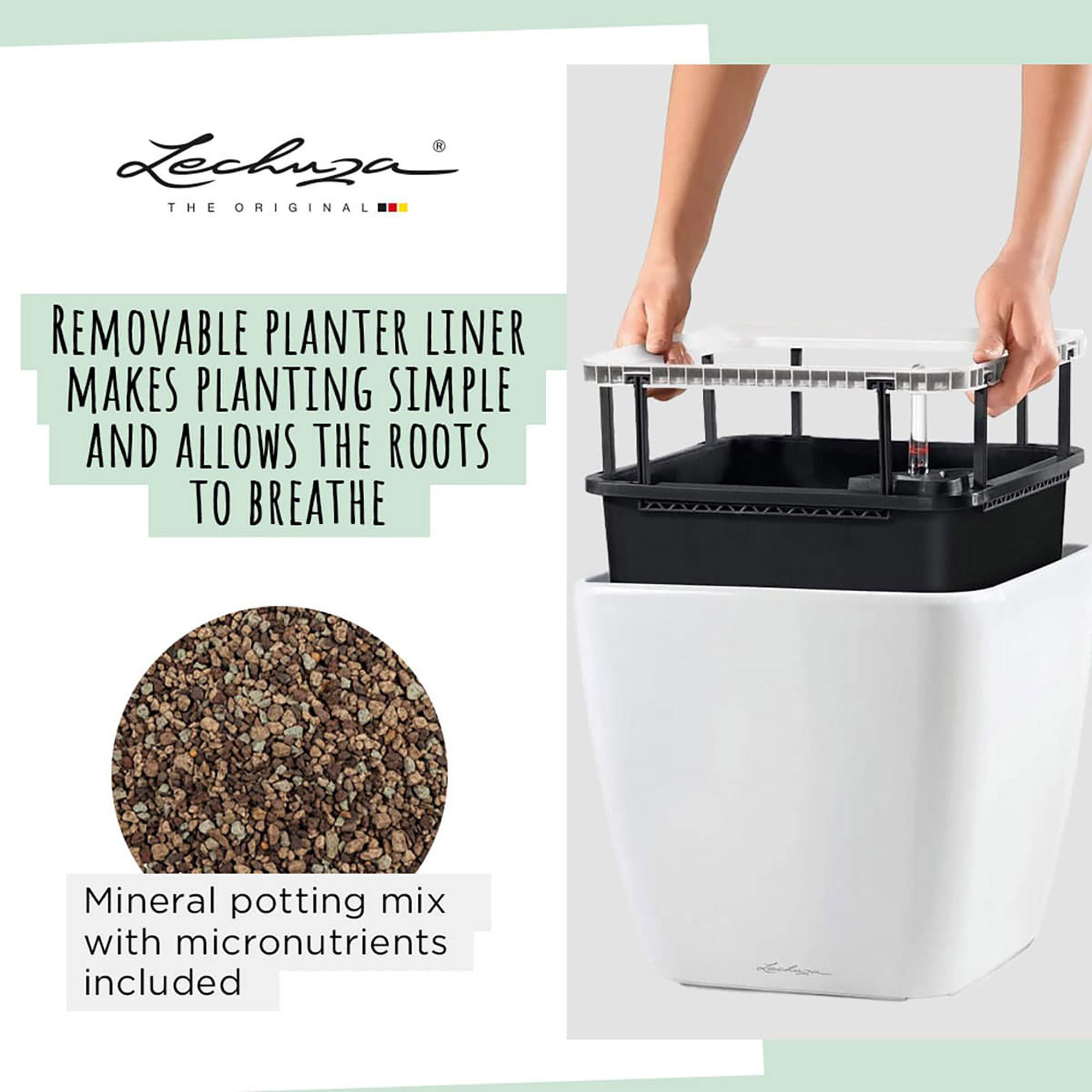 LECHUZA Quadro LS Square Poly Resin Self-watering Planter