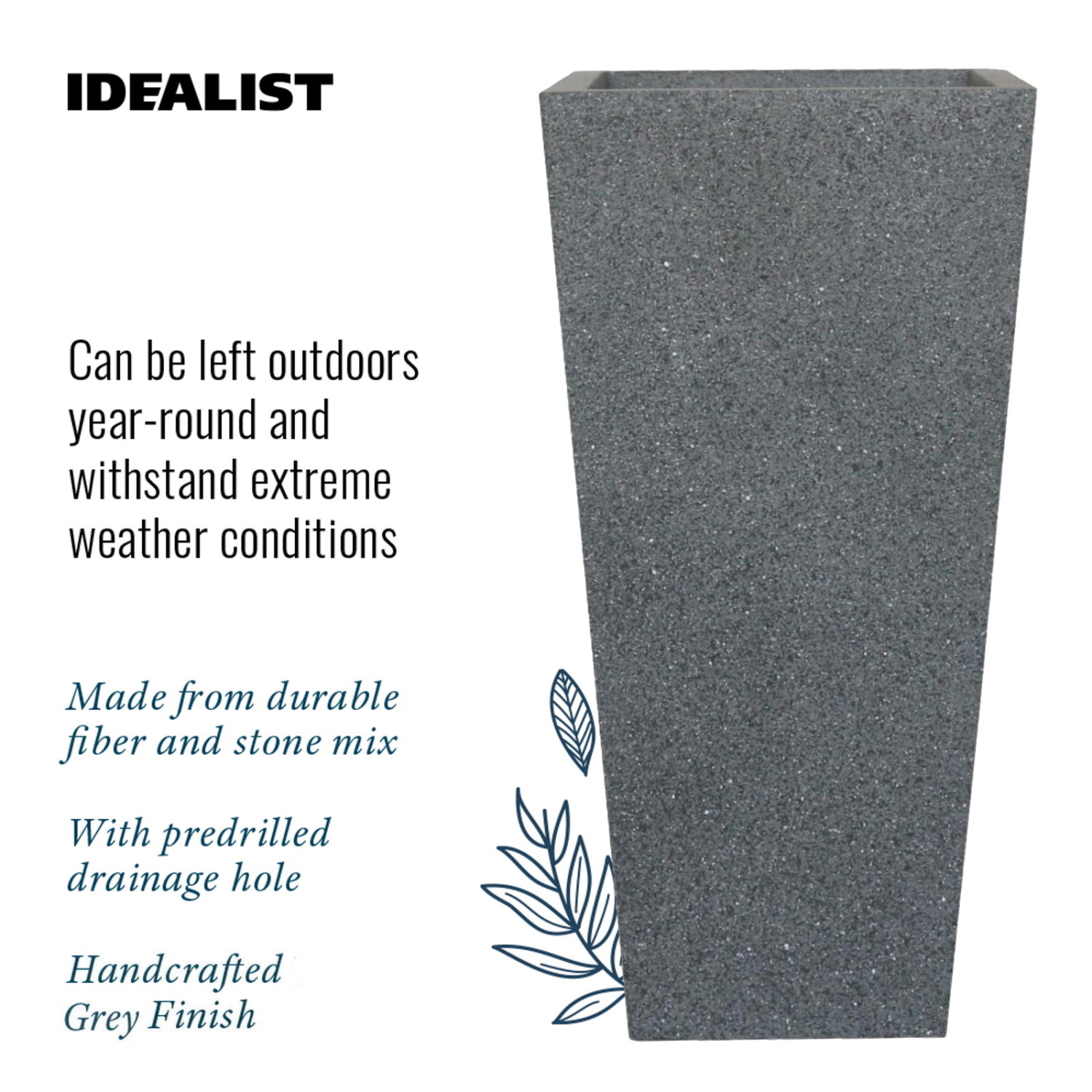 IDEALIST Lite Textured Concrete Effect Tall Tapered Outdoor Planter