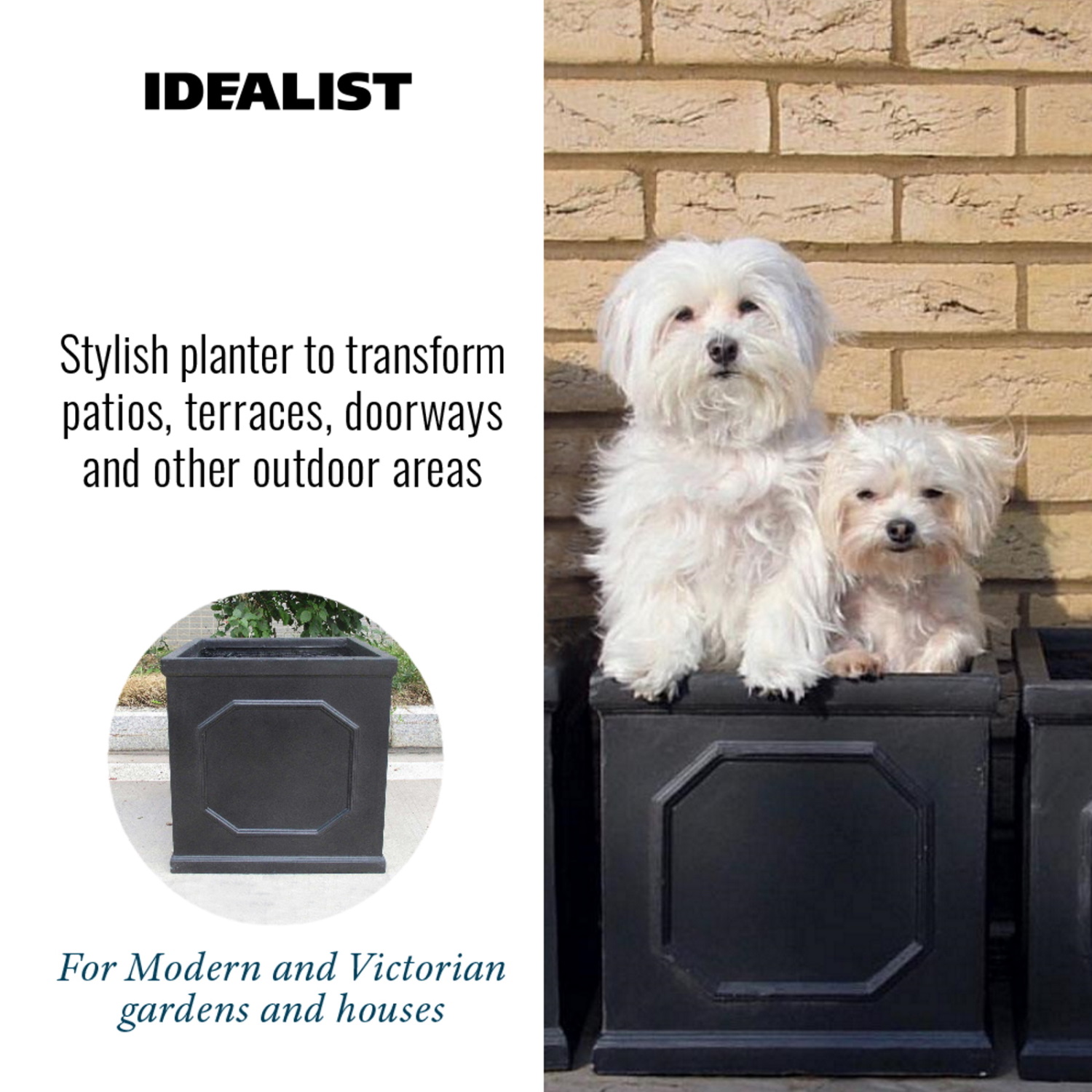 IDEALIST Lite Faux Lead Chelsea Box Square Light Concrete Planter