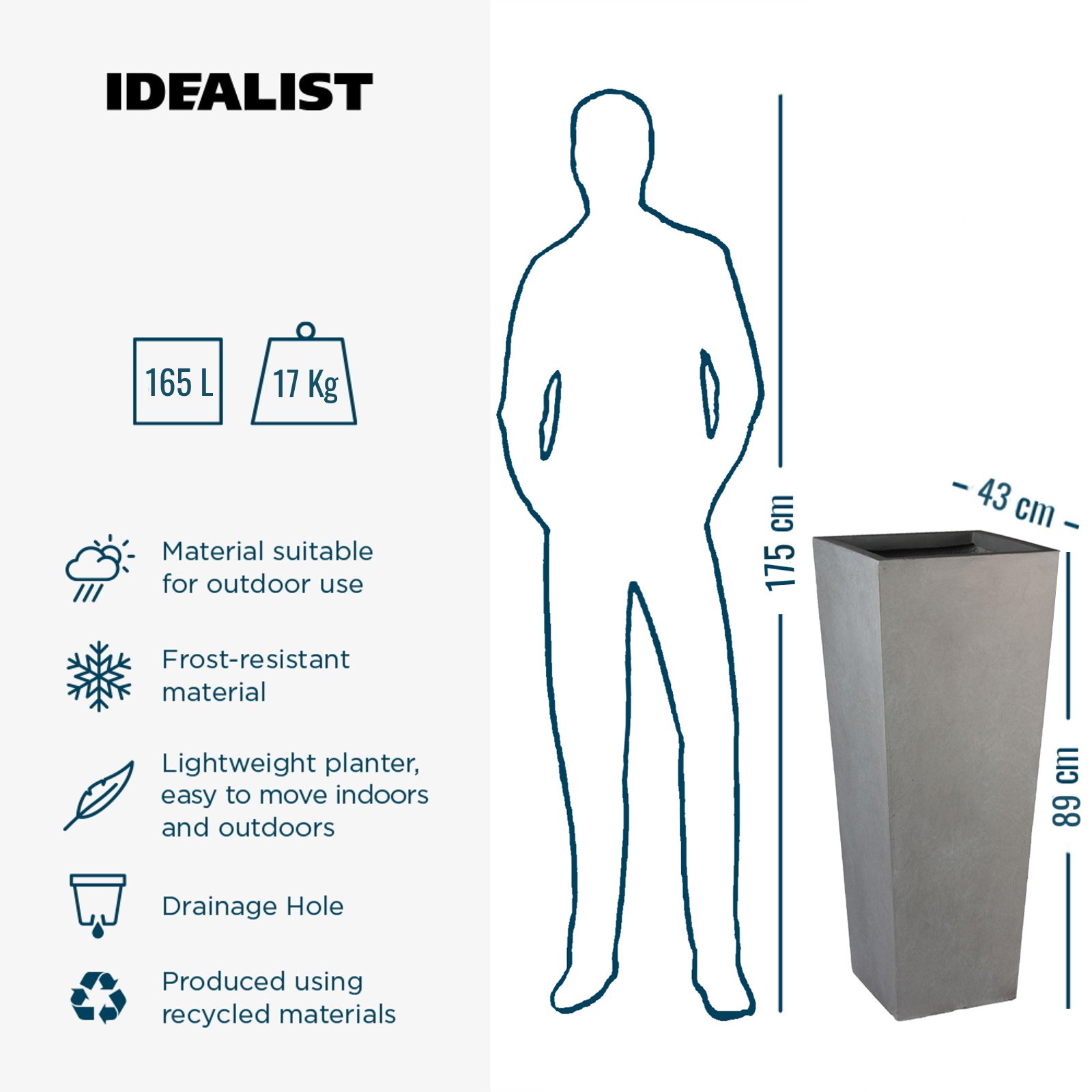 IDEALIST Lite Tall Tapered Contemporary Light Concrete Planter