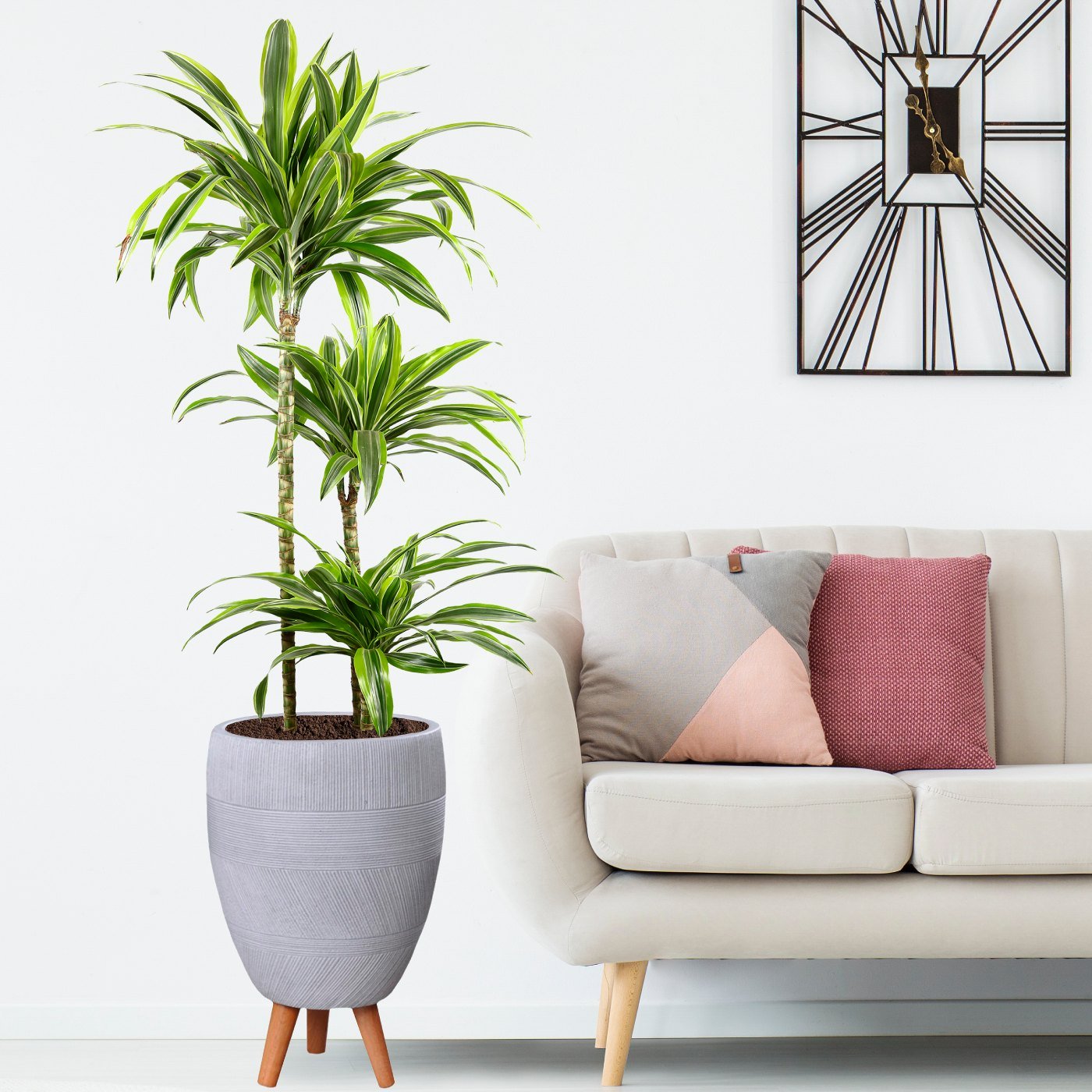IDEALIST Lite Striped Egg Planter on Legs, Round Pot Plant Stand Indoor