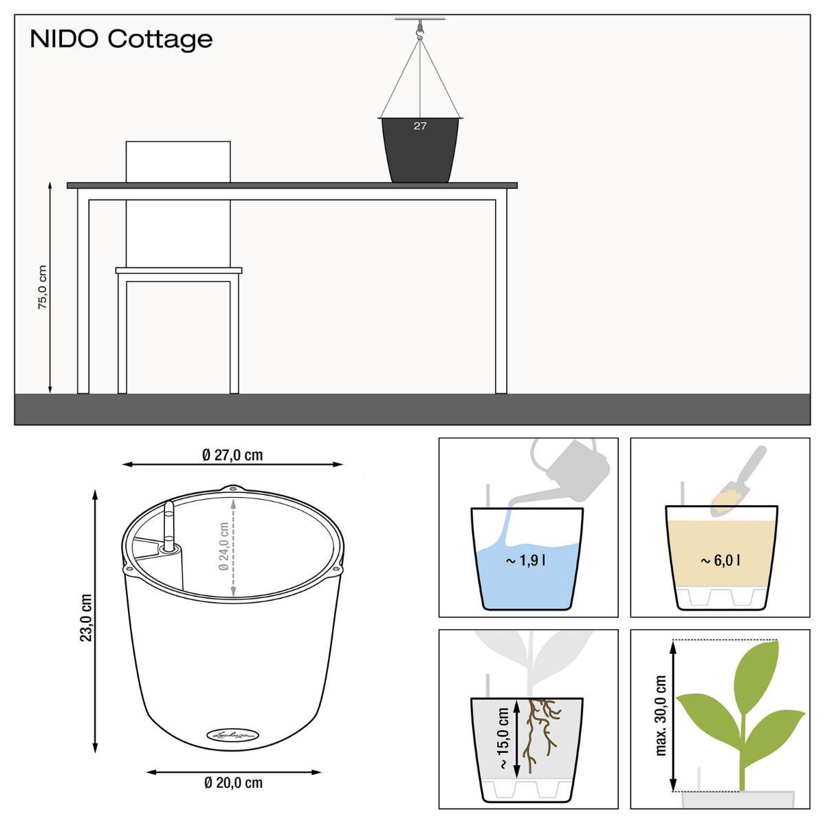 LECHUZA NIDO Cottage Round Poly Resin Outdoor Self-watering Planter