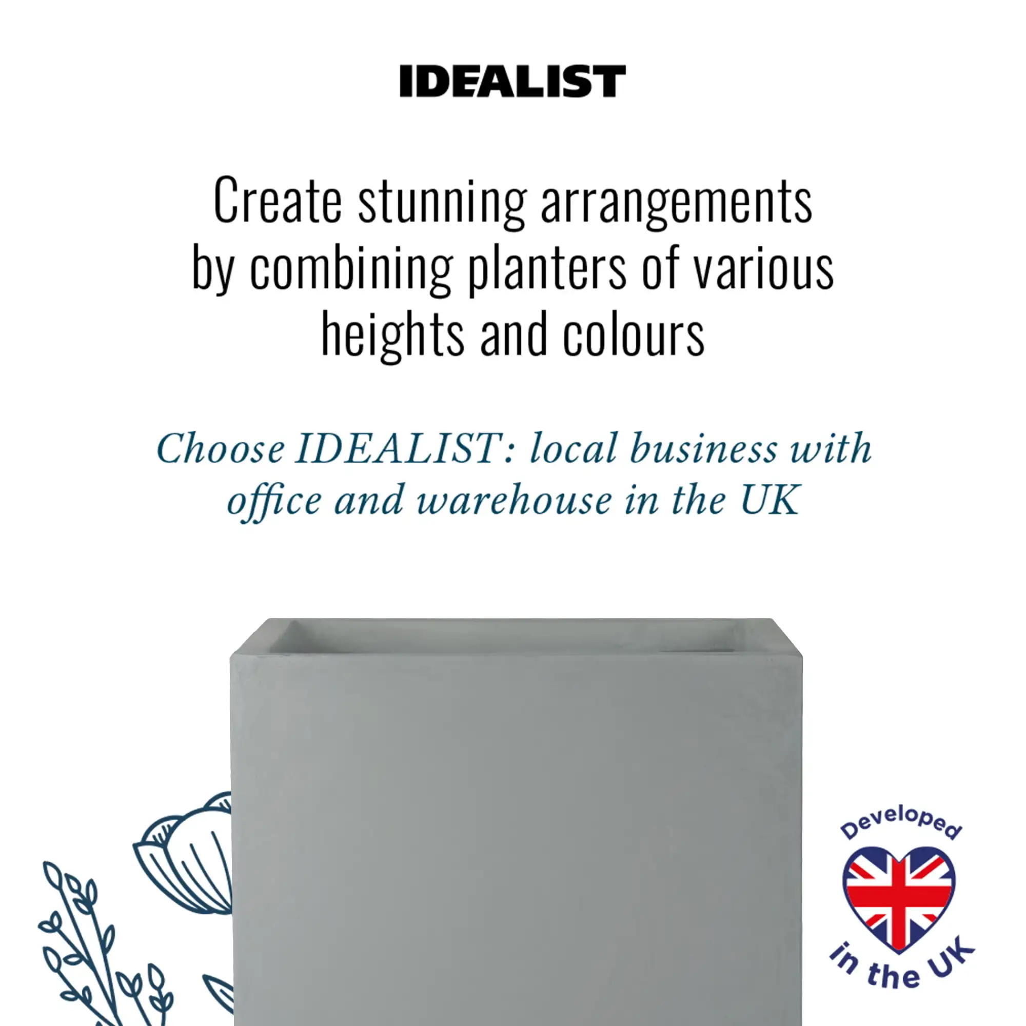 IDEALIST Lite Square Box Contemporary Light Concrete Planter