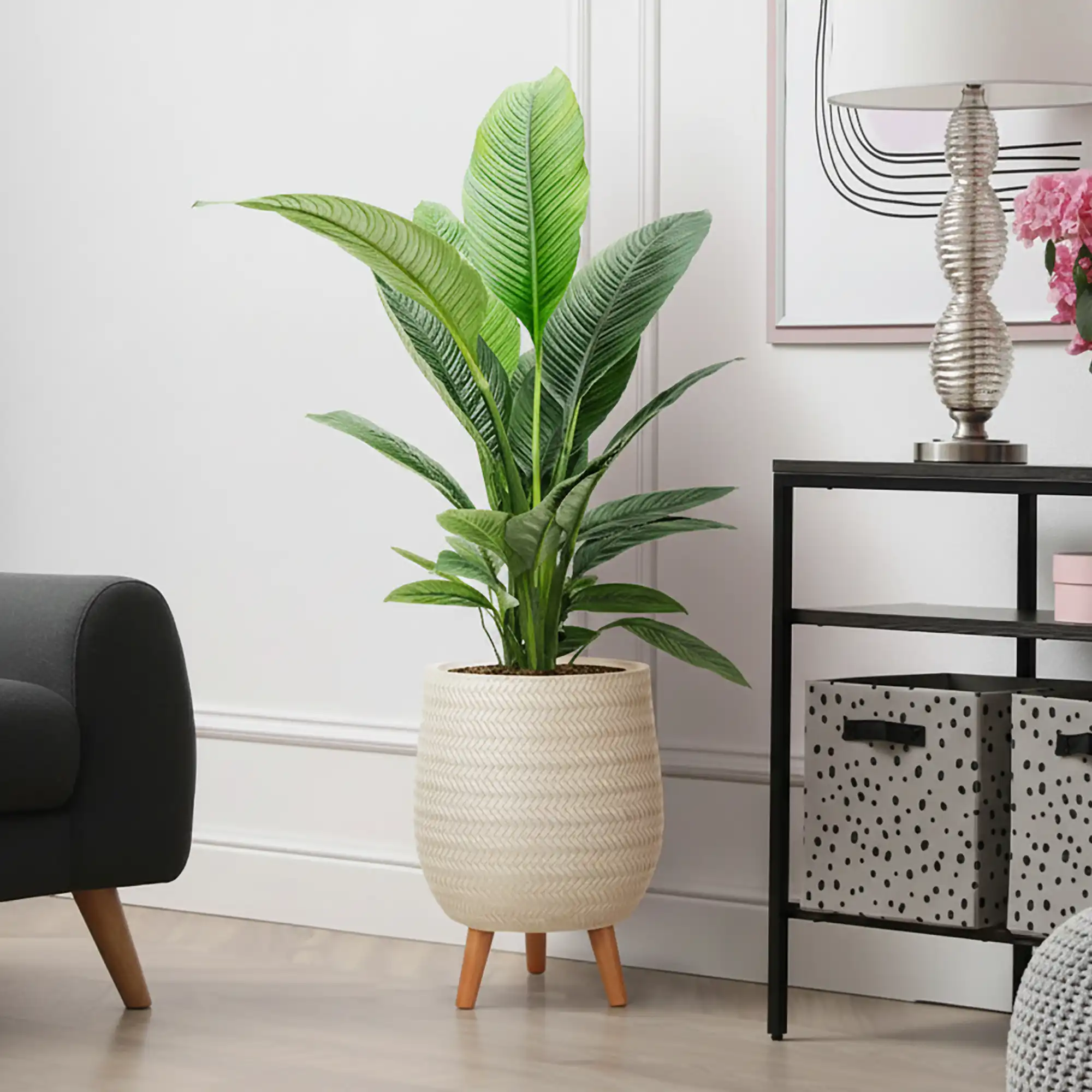 IDEALIST Lite Plaited Style Egg Planter on Legs, Round Pot Plant Stand Indoor