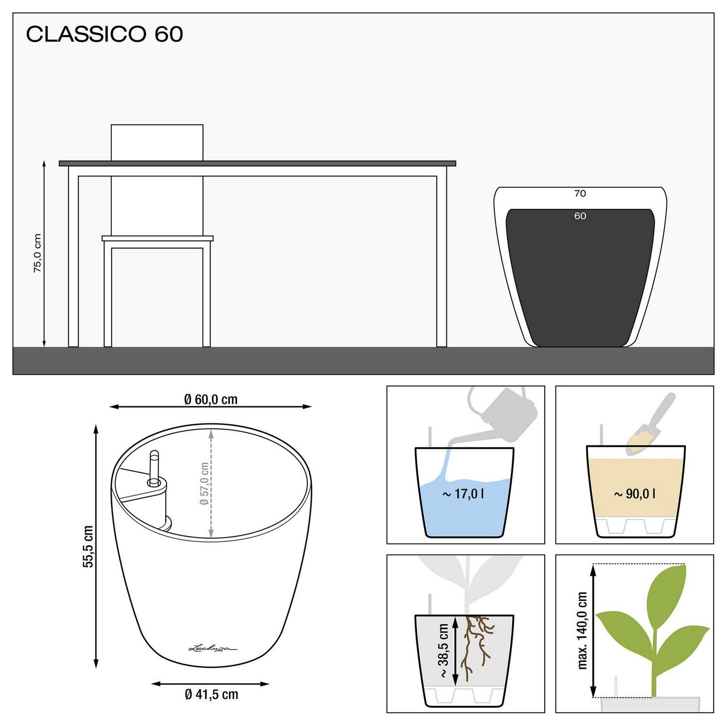 LECHUZA CLASSICO Round Poly Resin Self-watering Planter with Substrate