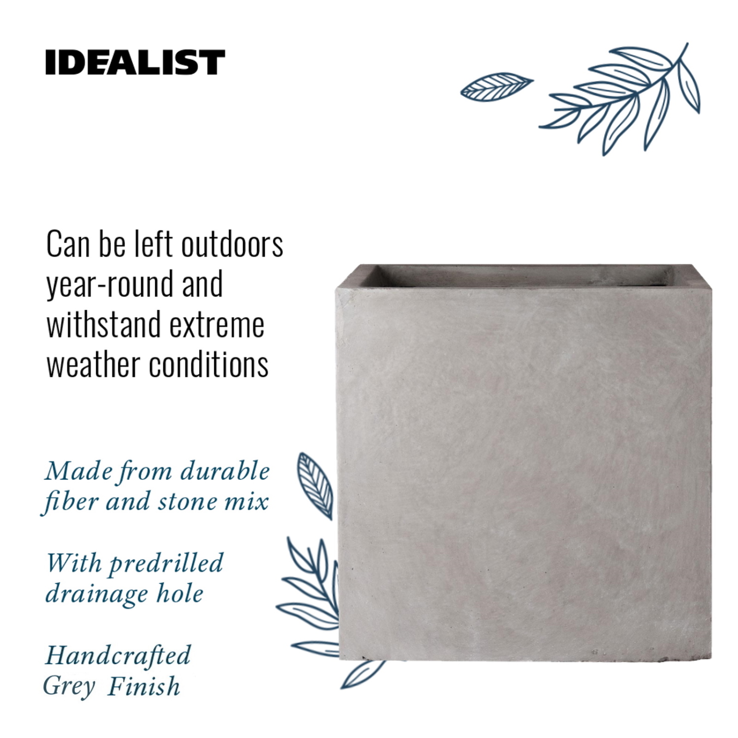 IDEALIST Lite Square Box Contemporary Light Concrete Planter