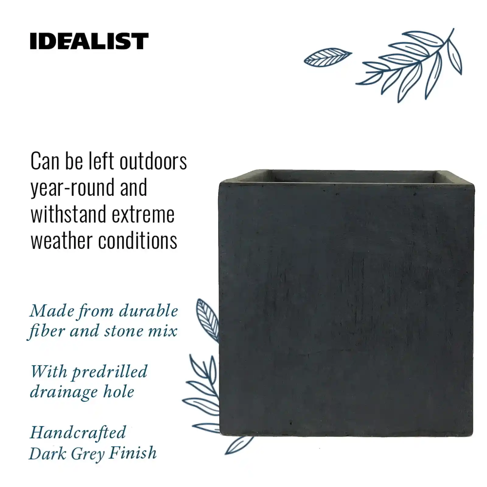 IDEALIST Lite Square Box Contemporary Light Concrete Planter
