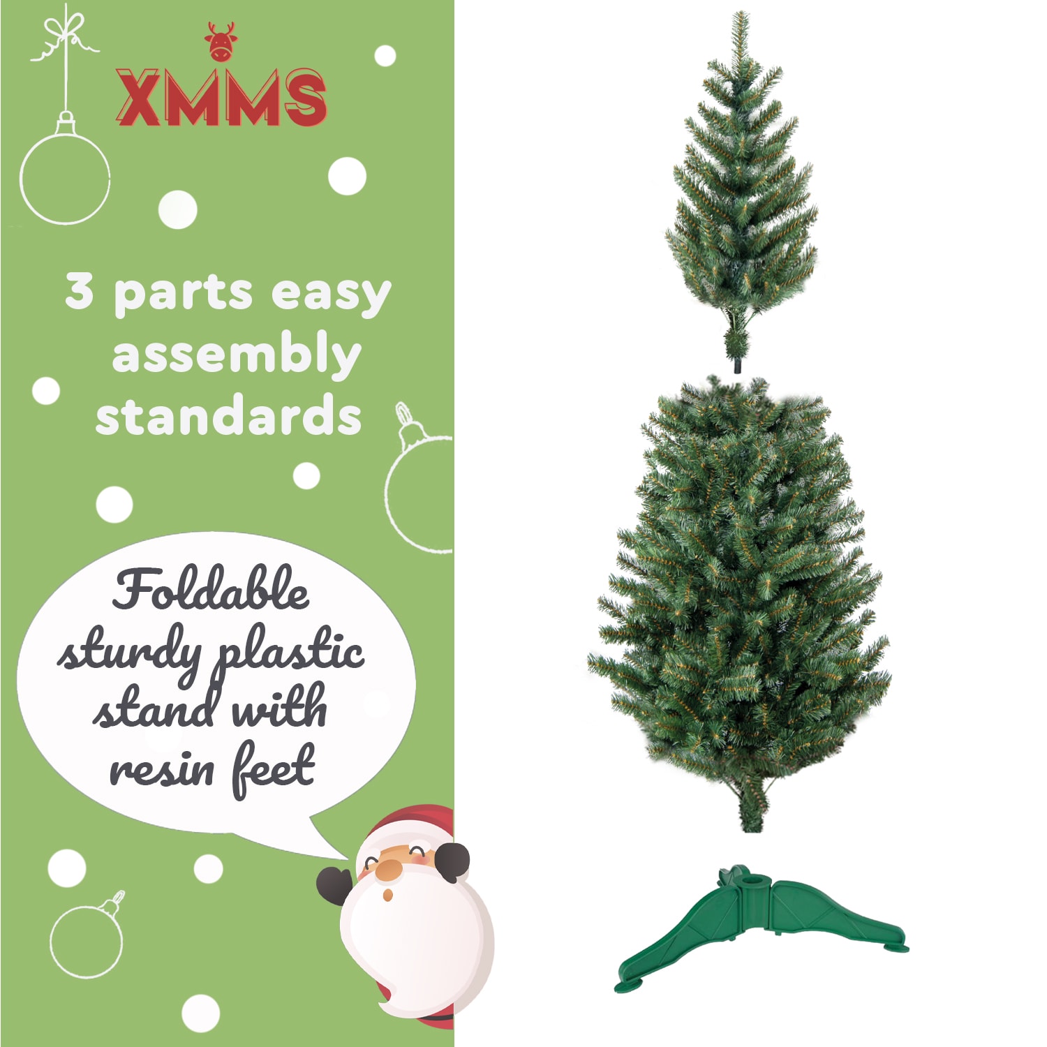 XMMS Edinburgh Artificial Slim Christmas Tree with Tree Skirt & Cotton Gloves Pine Green Needles