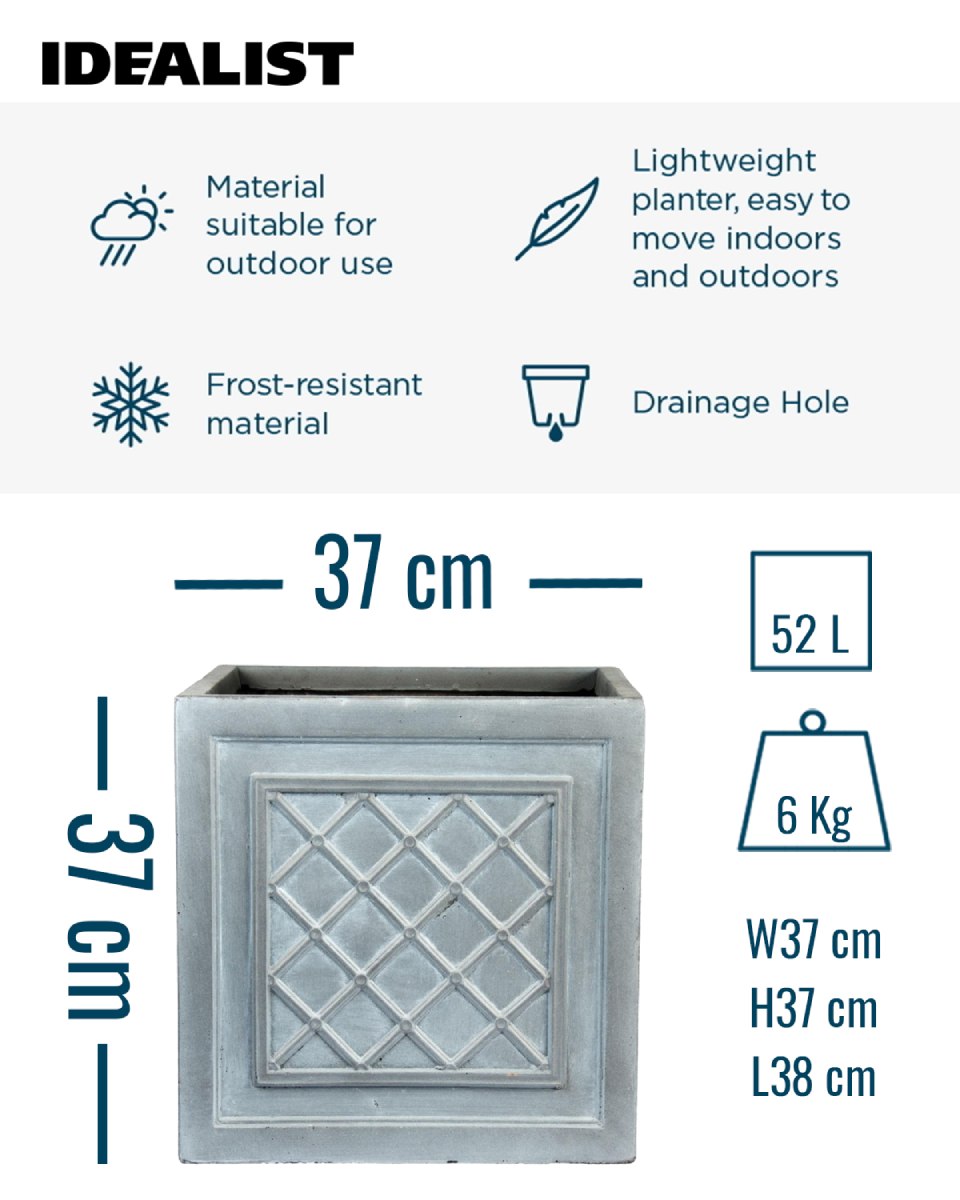 IDEALIST Lite Faux Lead Lattice Planter Light Concrete Square Box