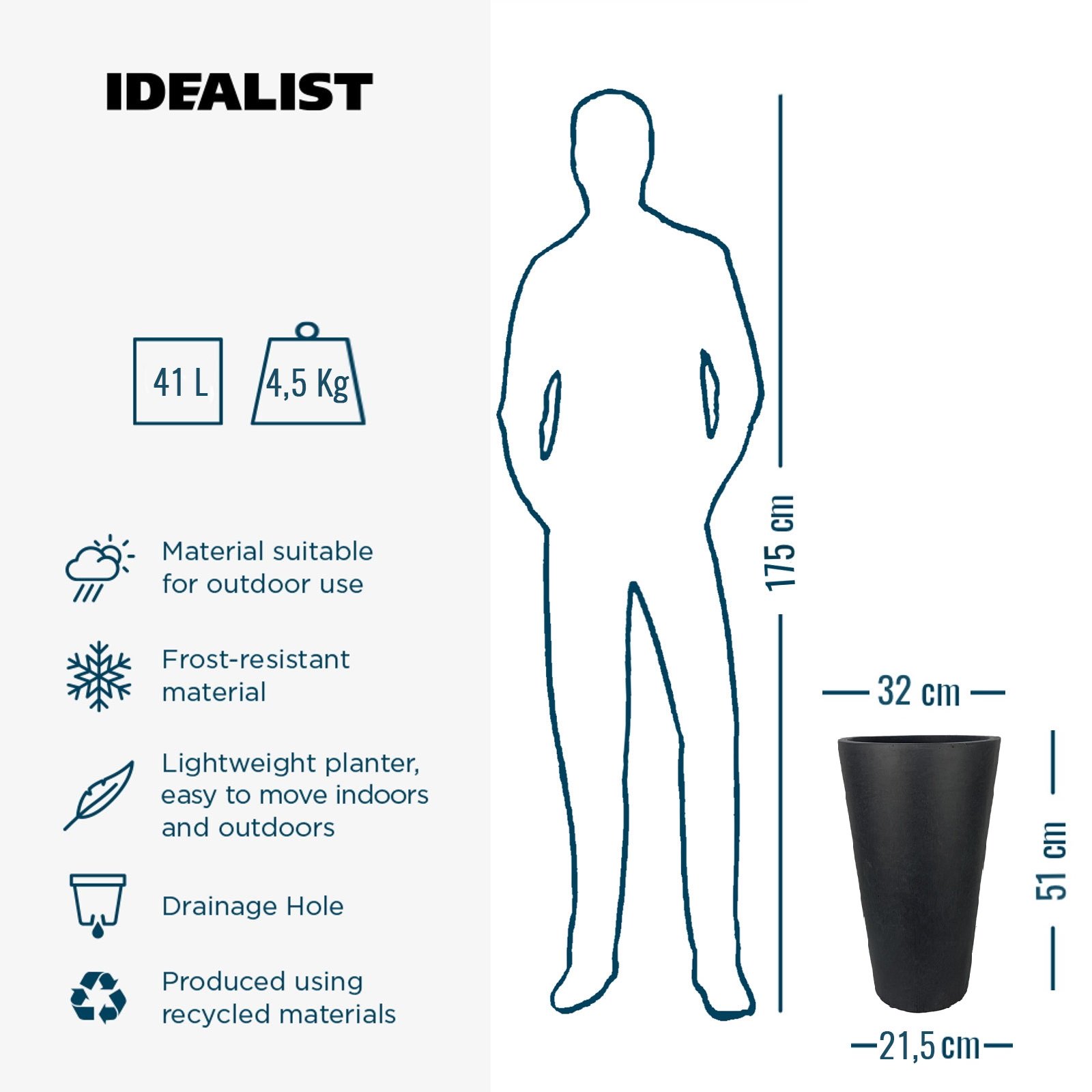 IDEALIST Lite Contemporary Round Light Concrete Planter