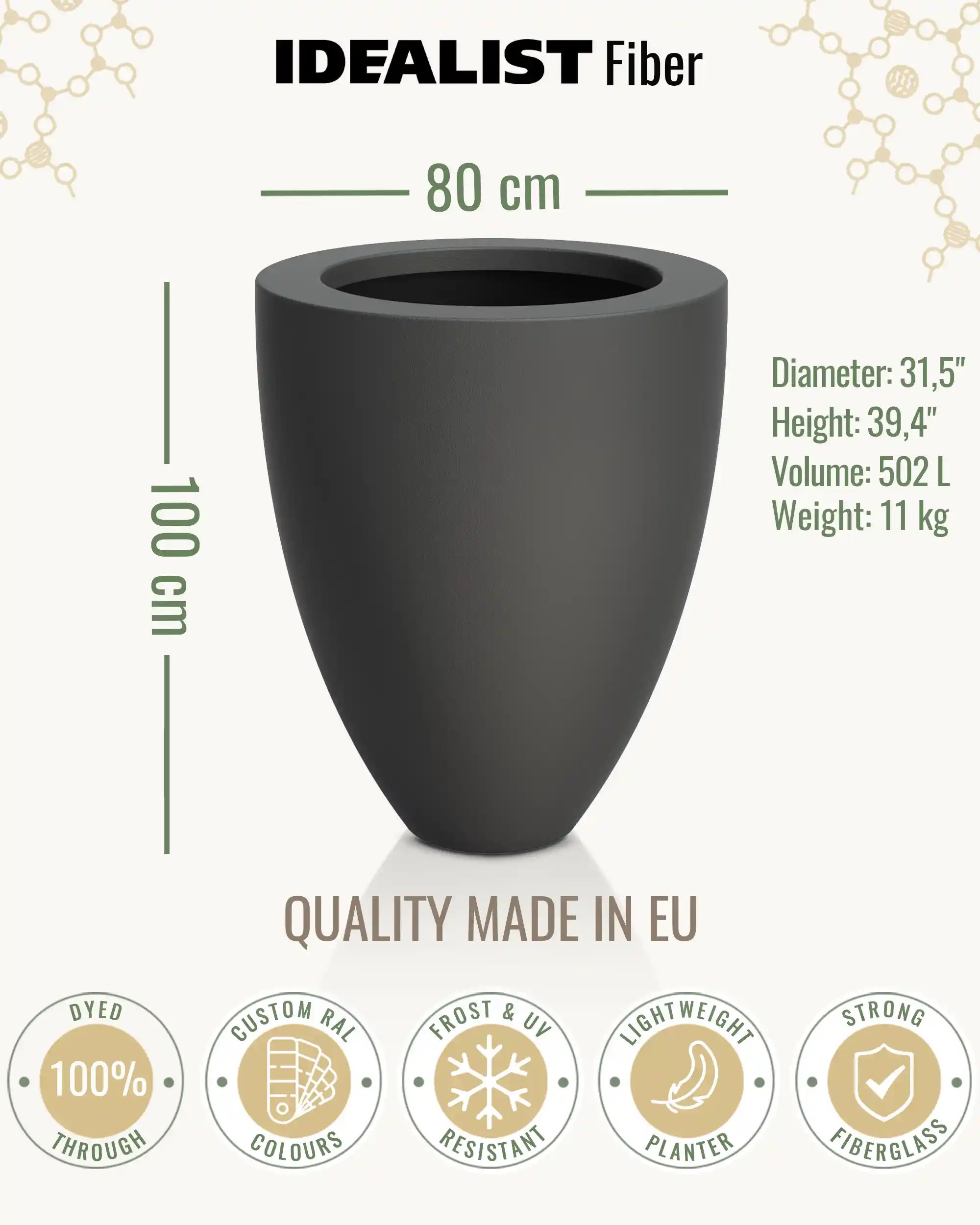 INTRO Tall Round Outdoor Fibreglass Planter