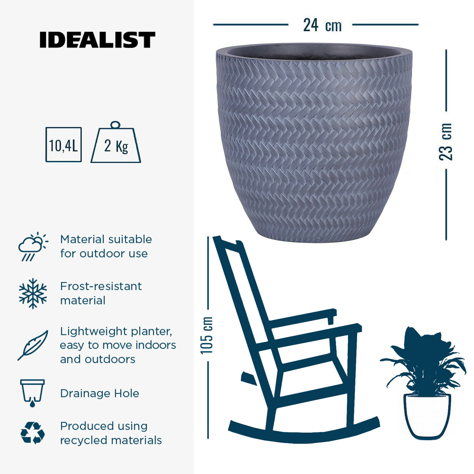 IDEALIST Lite Plaited Style Round Planter Outdoor Plant Pot