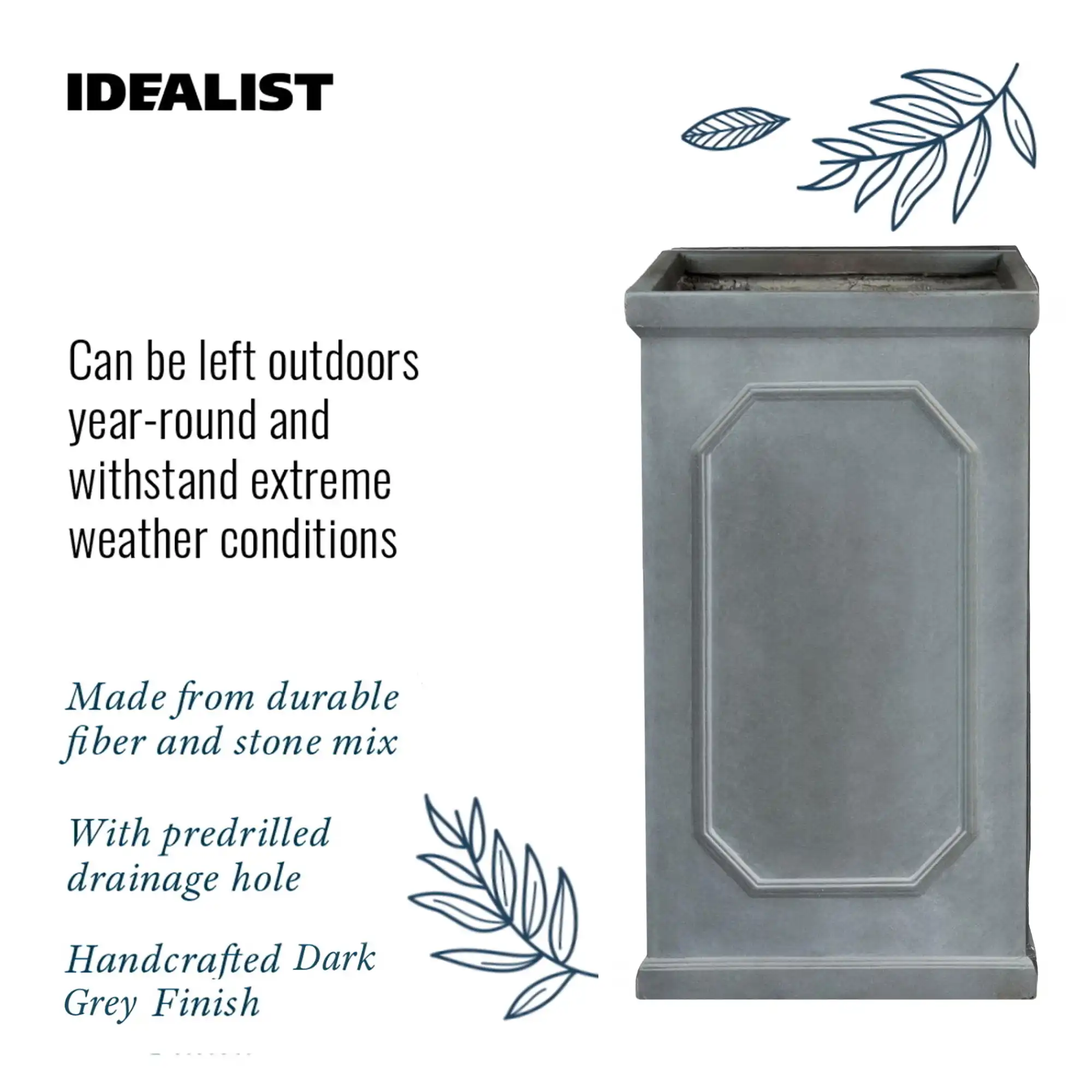 IDEALIST Lite Faux Lead Chelsea Light Concrete Tall Square Planter