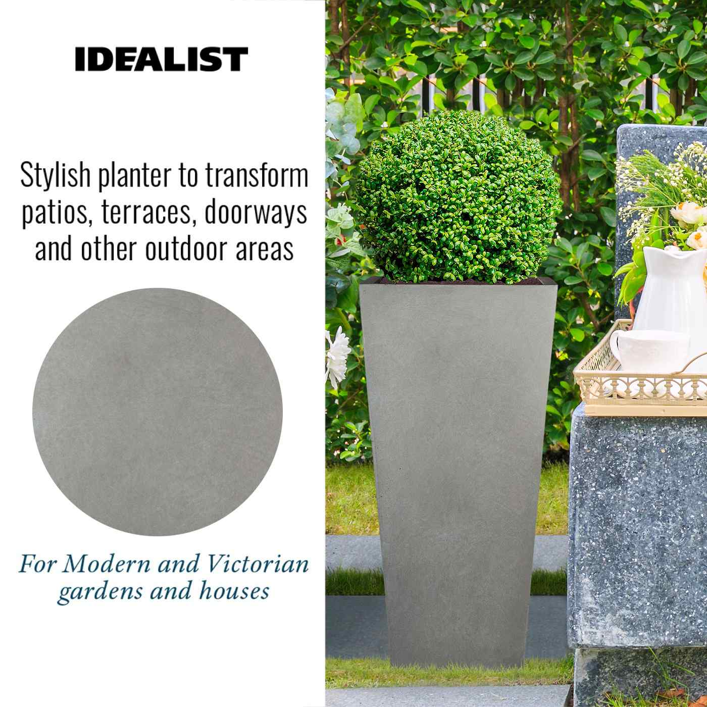 IDEALIST Lite Tall Tapered Contemporary Light Concrete Planter