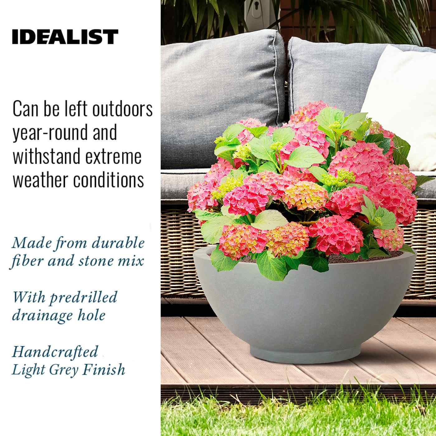 IDEALIST Lite Dish Style Smooth Bowl Outdoor Planter