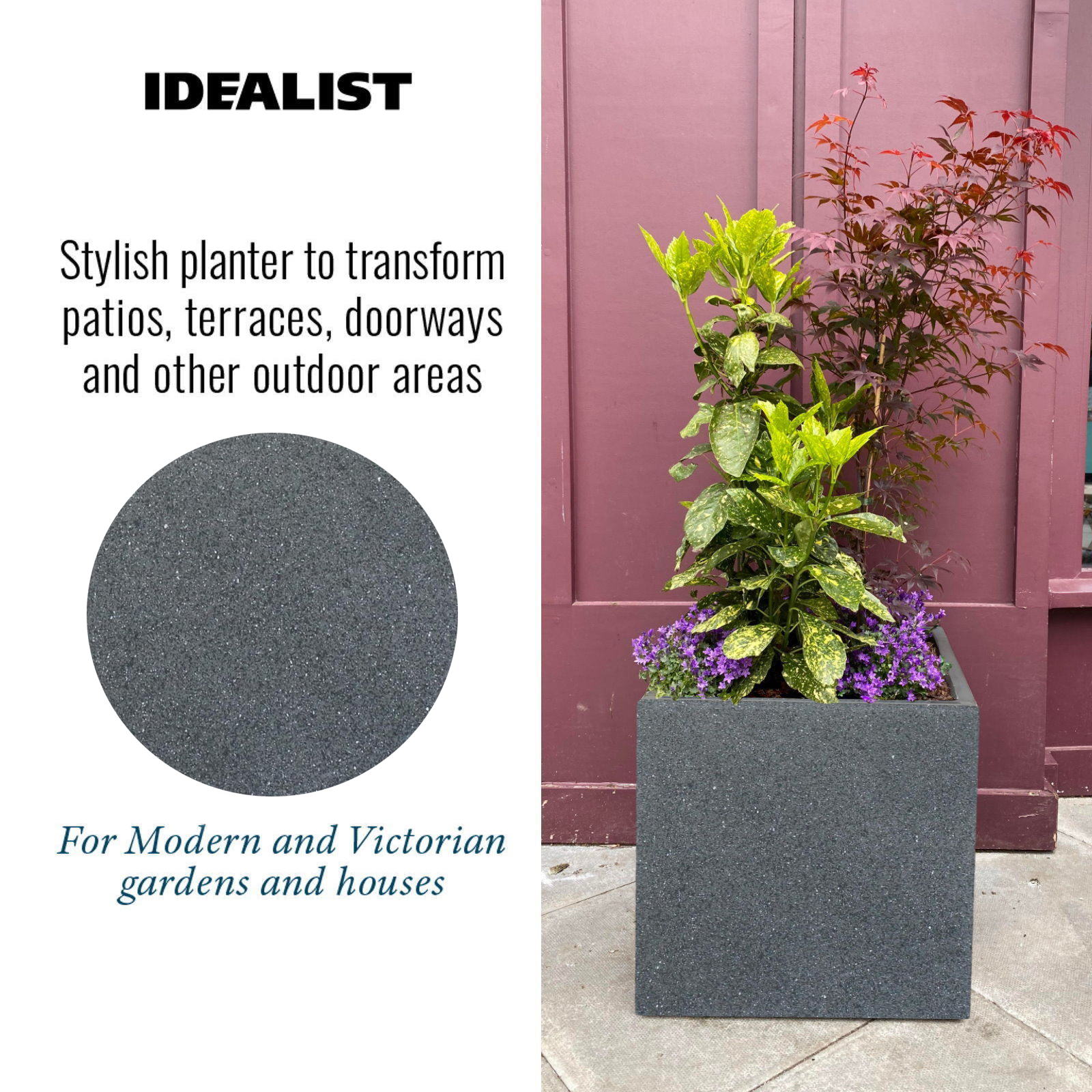 IDEALIST Lite Textured Concrete Effect Square Outdoor Planter