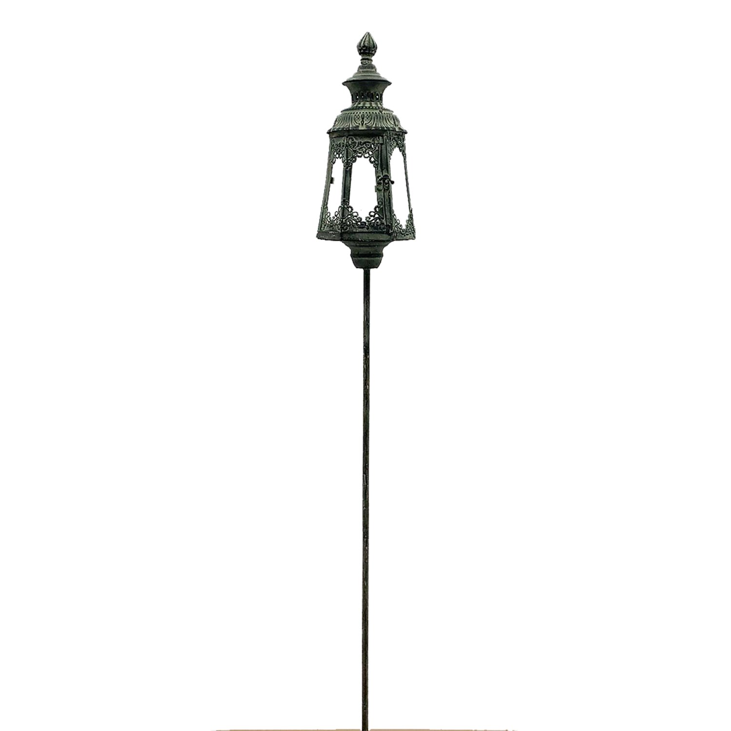 Cone Metal Ornament Garden Stake Dark Silver Lantern by Minster