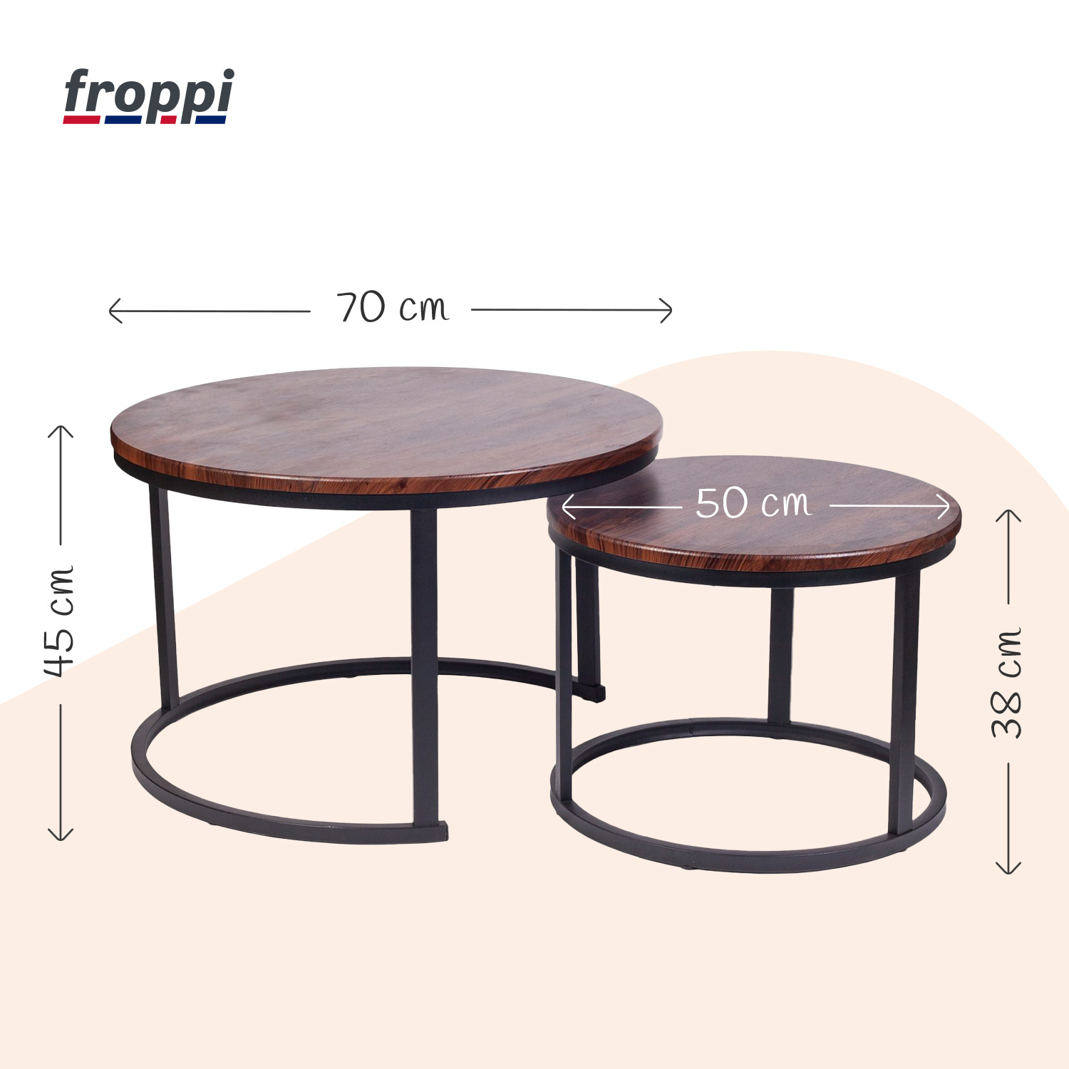 Froppi Round Coffee Tables for Living Room: Set of 2 Nesting Coffee Tables, MDF
