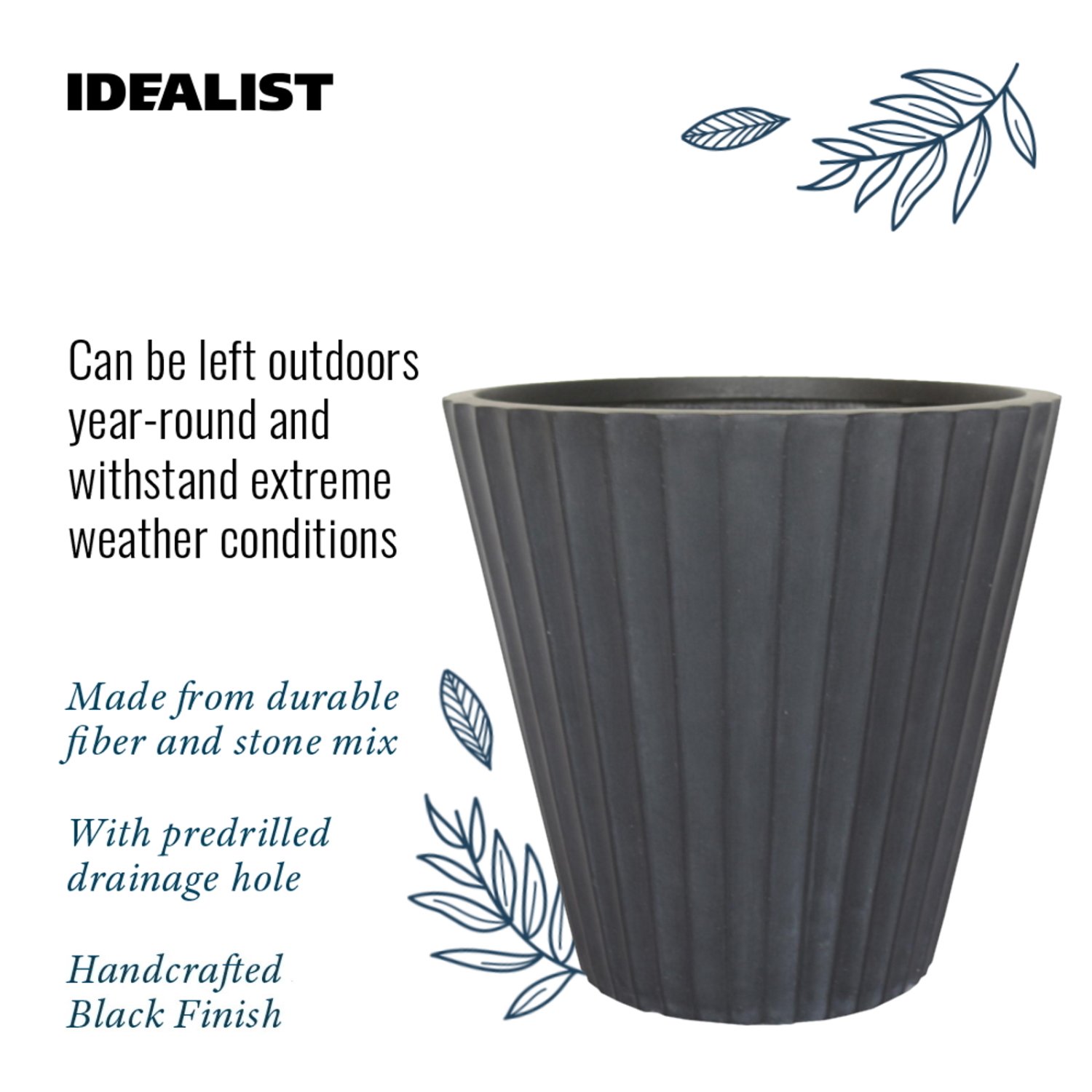 IDEALIST Lite Vintage Ribbed Round Vase Outdoor Planter