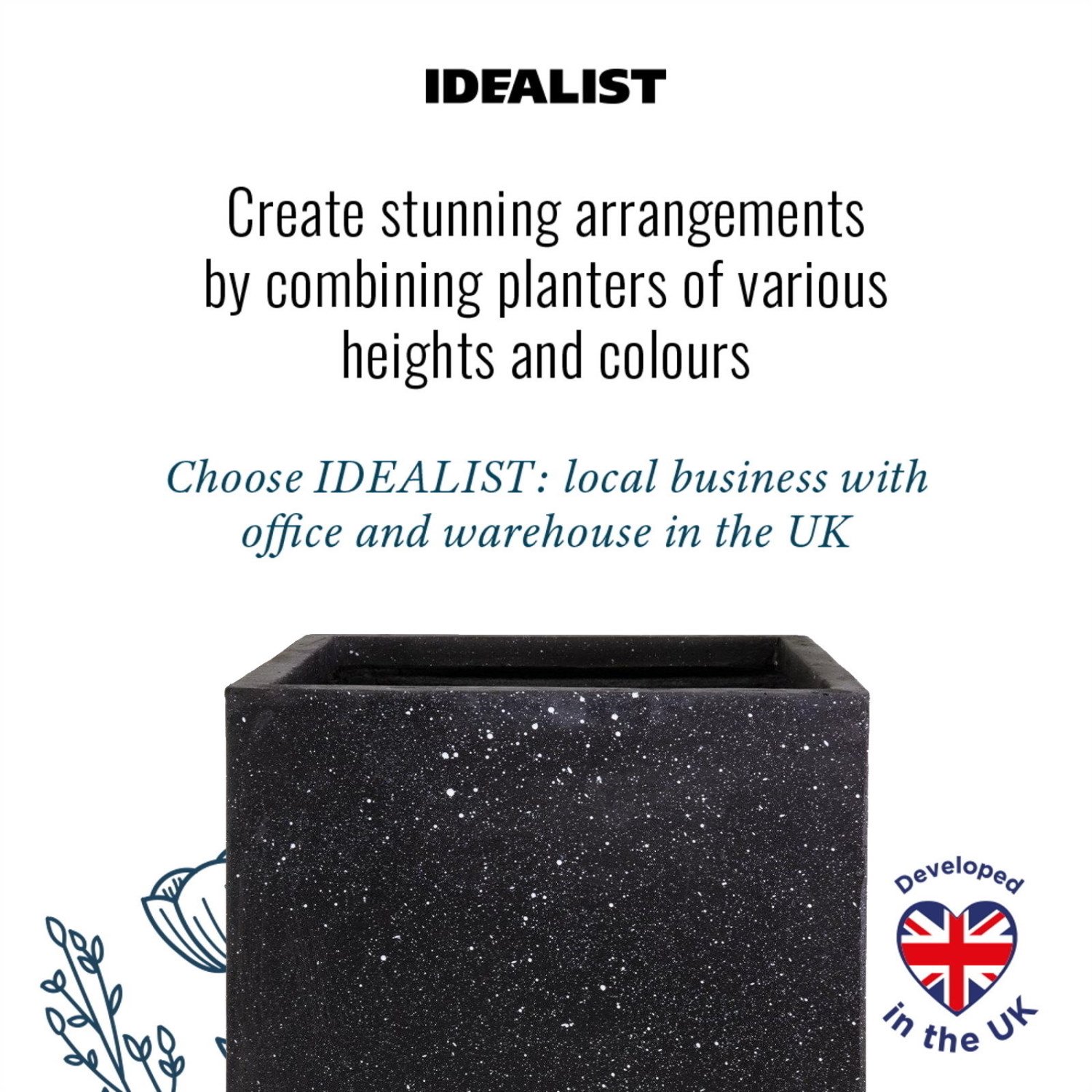 IDEALIST Lite Square Box Contemporary Marble Light Concrete Planter