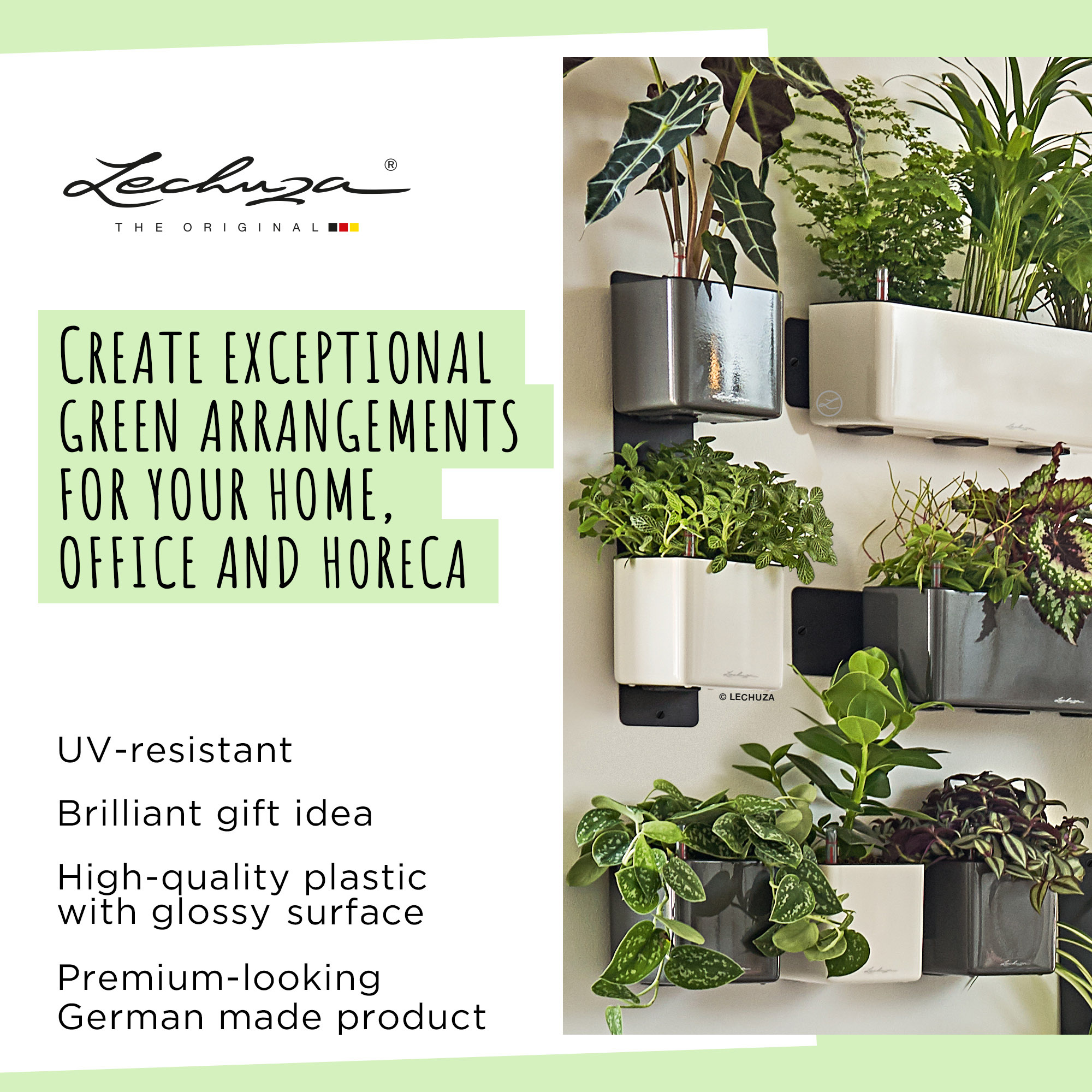 LECHUZA Green Wall Home Kit Glossy Indoor Self-watering Planter