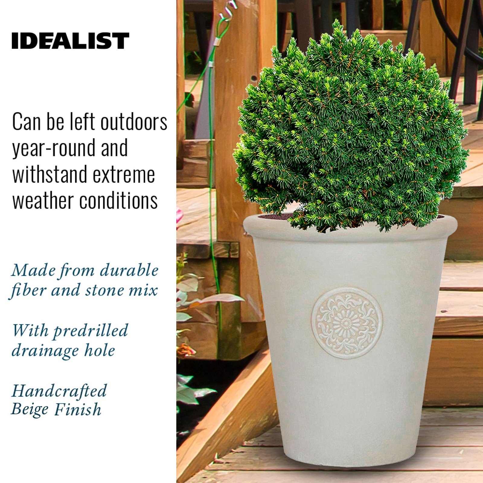 IDEALIST Lite Rustic Style Rolled Rim Vase Outdoor Planter