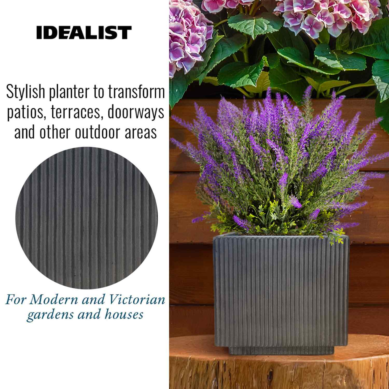 IDEALIST Lite Vertical Ribbed Square Effect Outdoor Planter