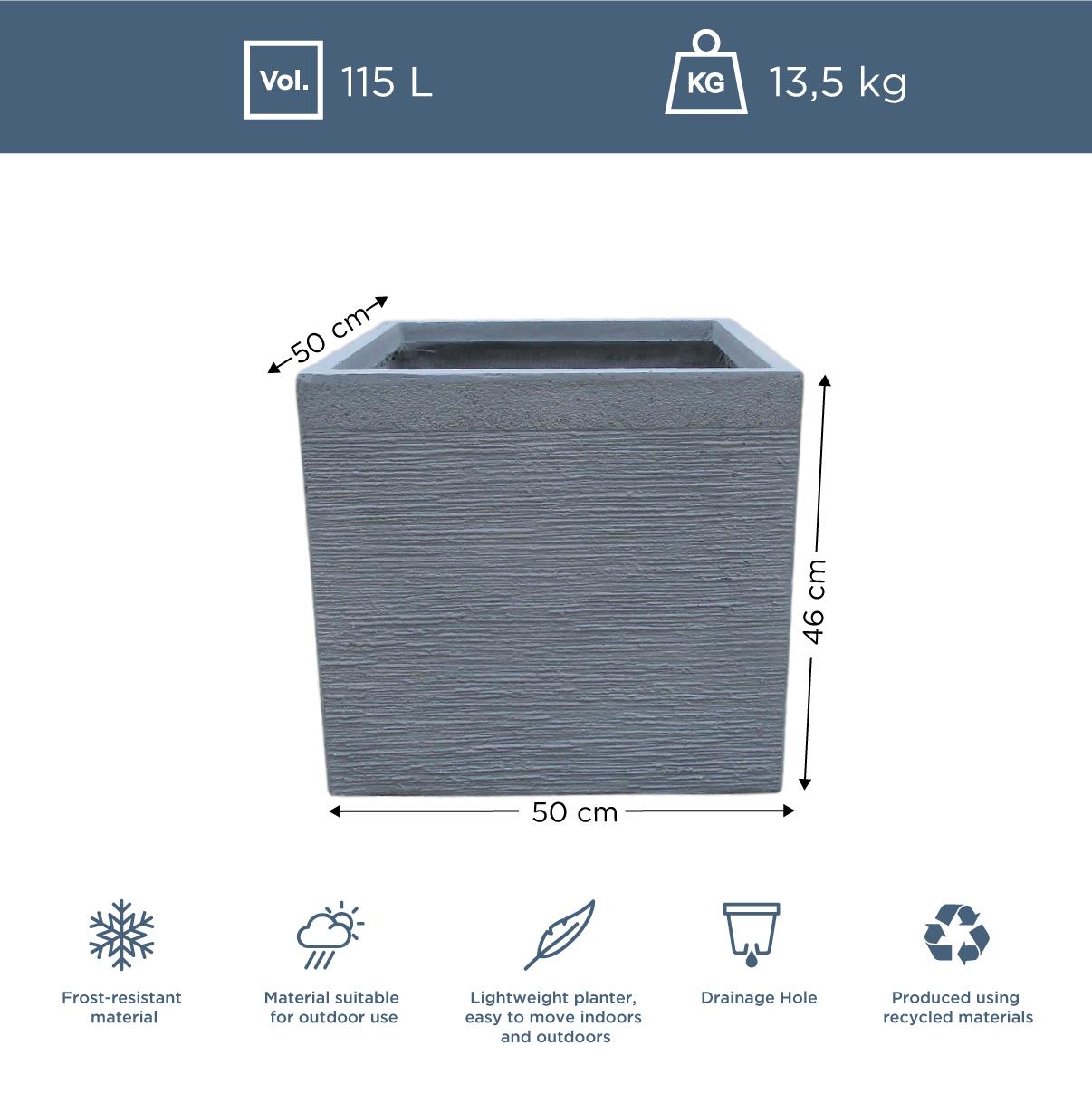 IDEALIST Lite Ribbed Light Concrete Square Planter