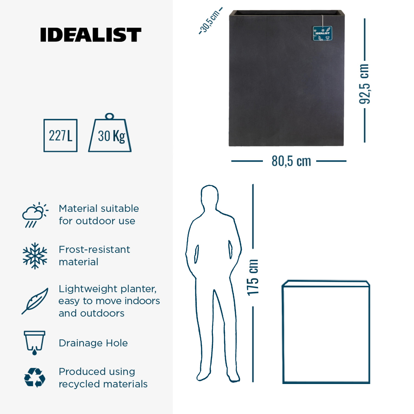 IDEALIST Lite Narrow Contemporary Light Concrete Trough Planter