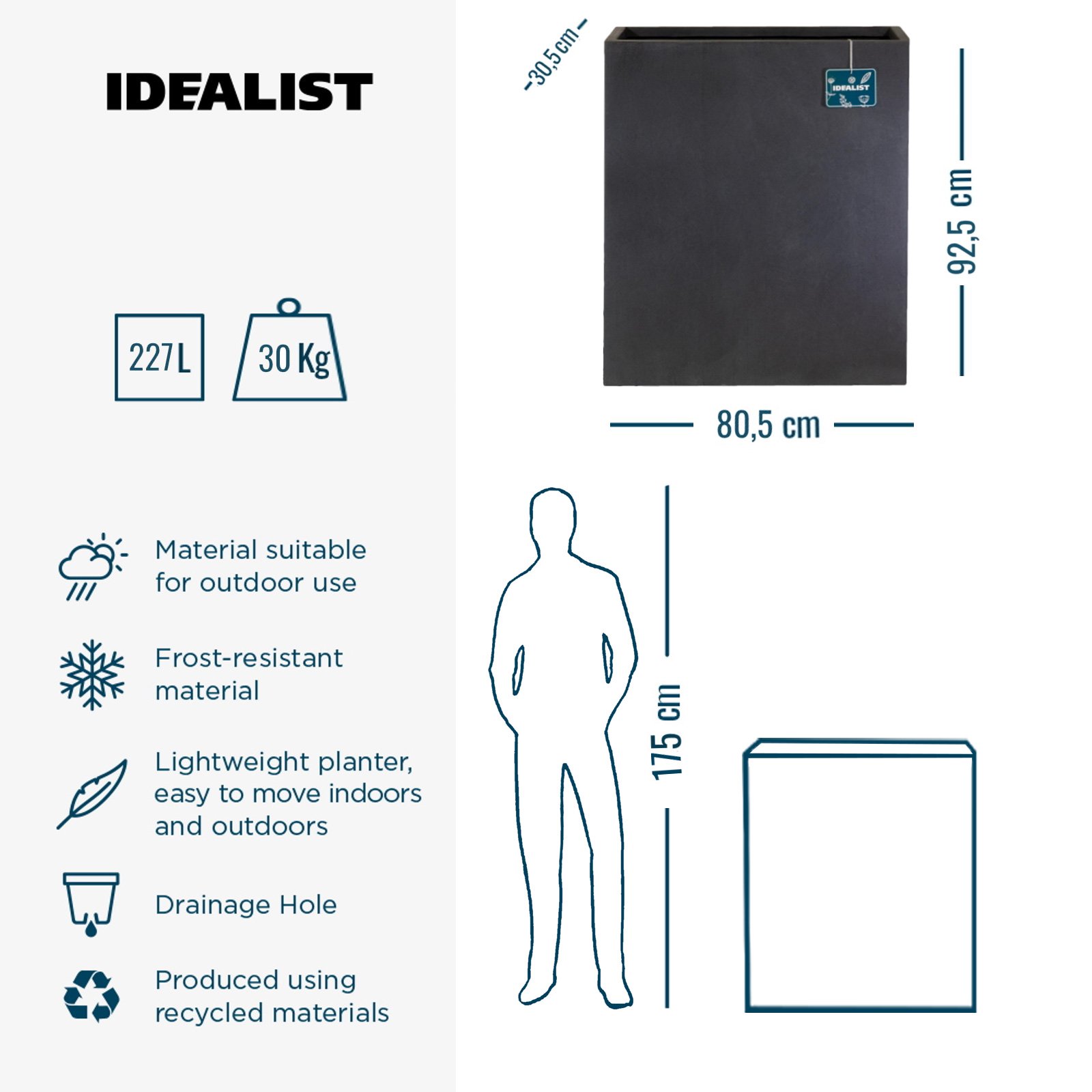 IDEALIST Lite Narrow Contemporary Light Concrete Trough Planter