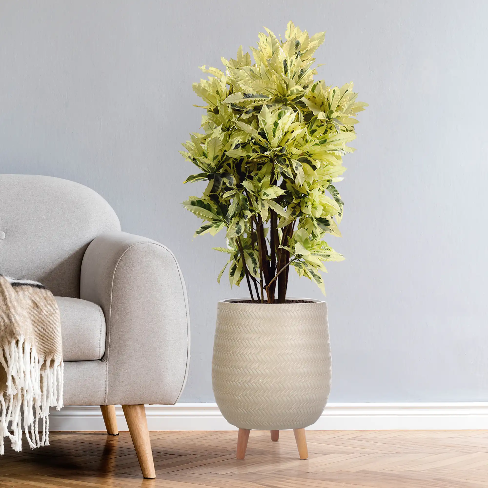 IDEALIST Lite Plaited Style Egg Planter on Legs, Round Pot Plant Stand Indoor